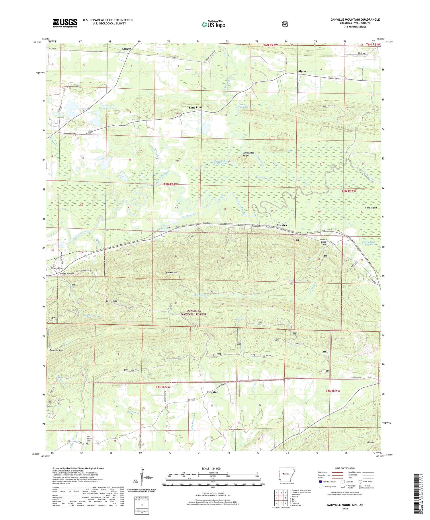 Danville Mountain Arkansas US Topo Map Image
