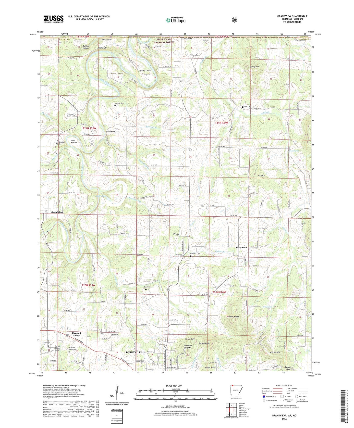 Grandview Arkansas US Topo Map Image