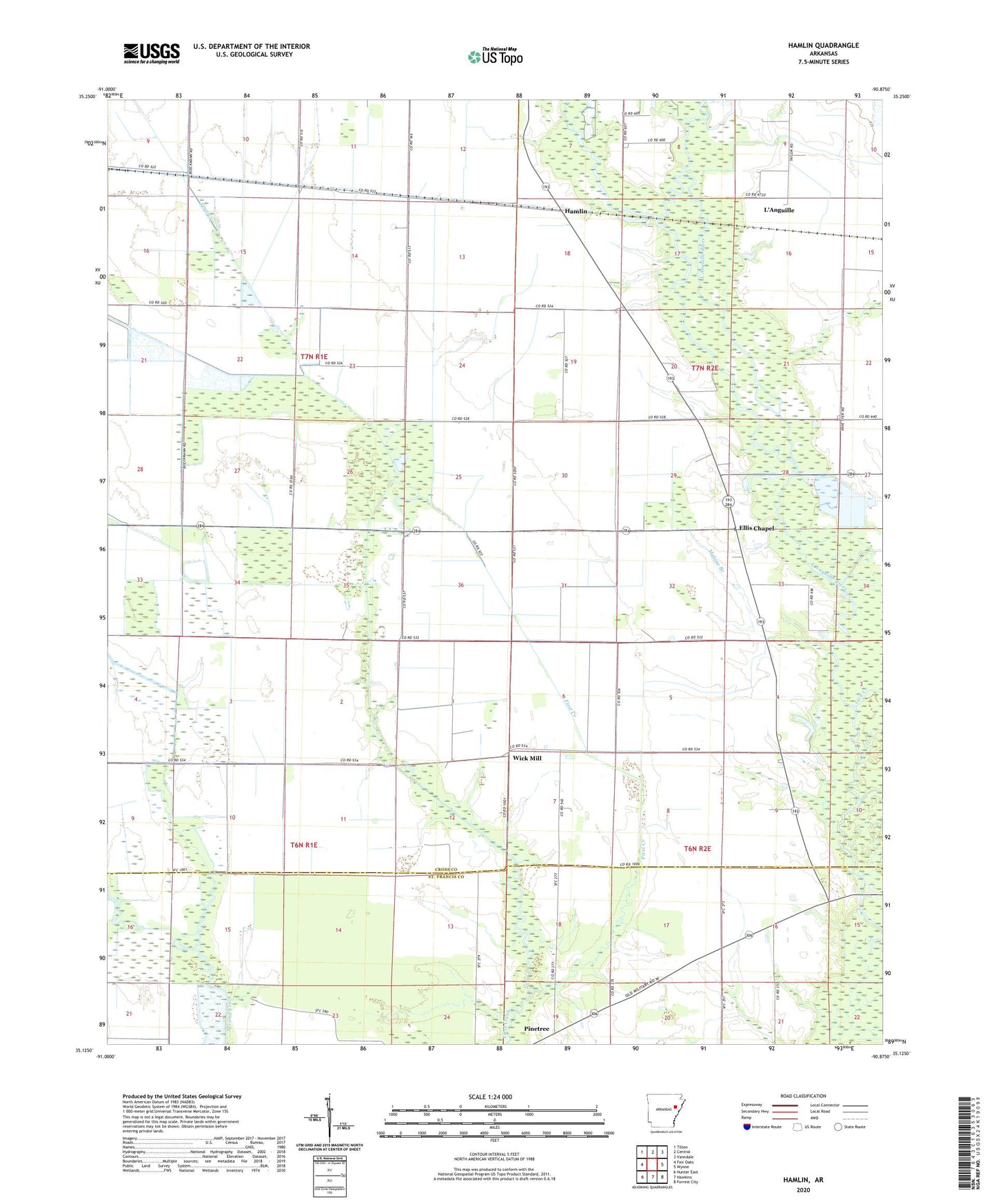 Hamlin Arkansas US Topo Map Image