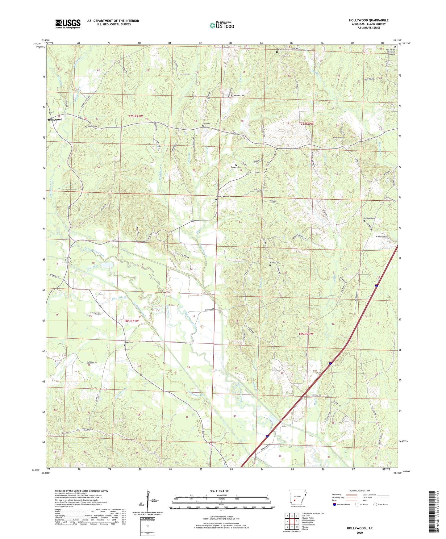 Hollywood Arkansas US Topo Map Image