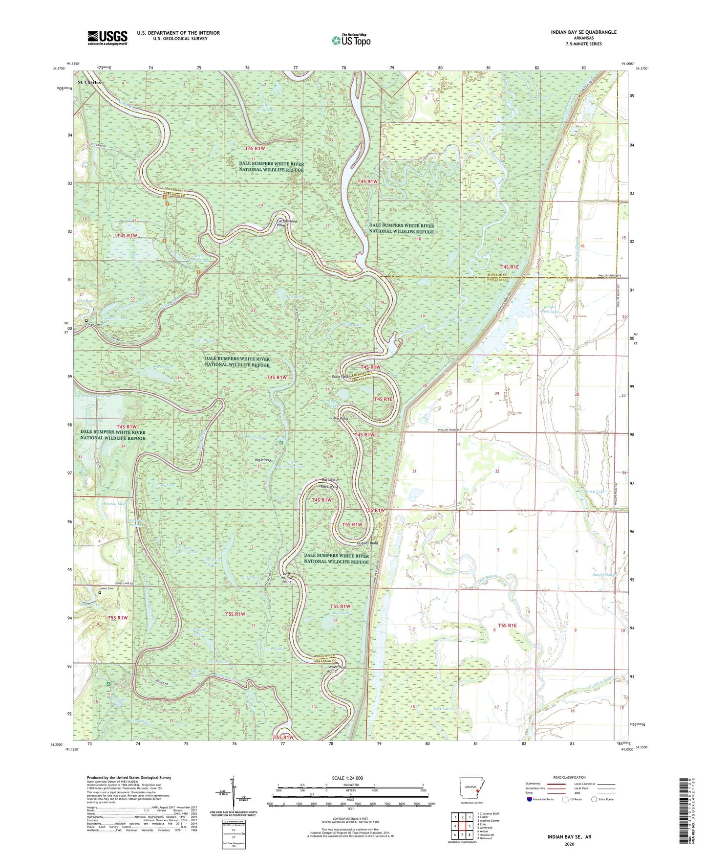 Indian Bay SE Arkansas US Topo Map Image