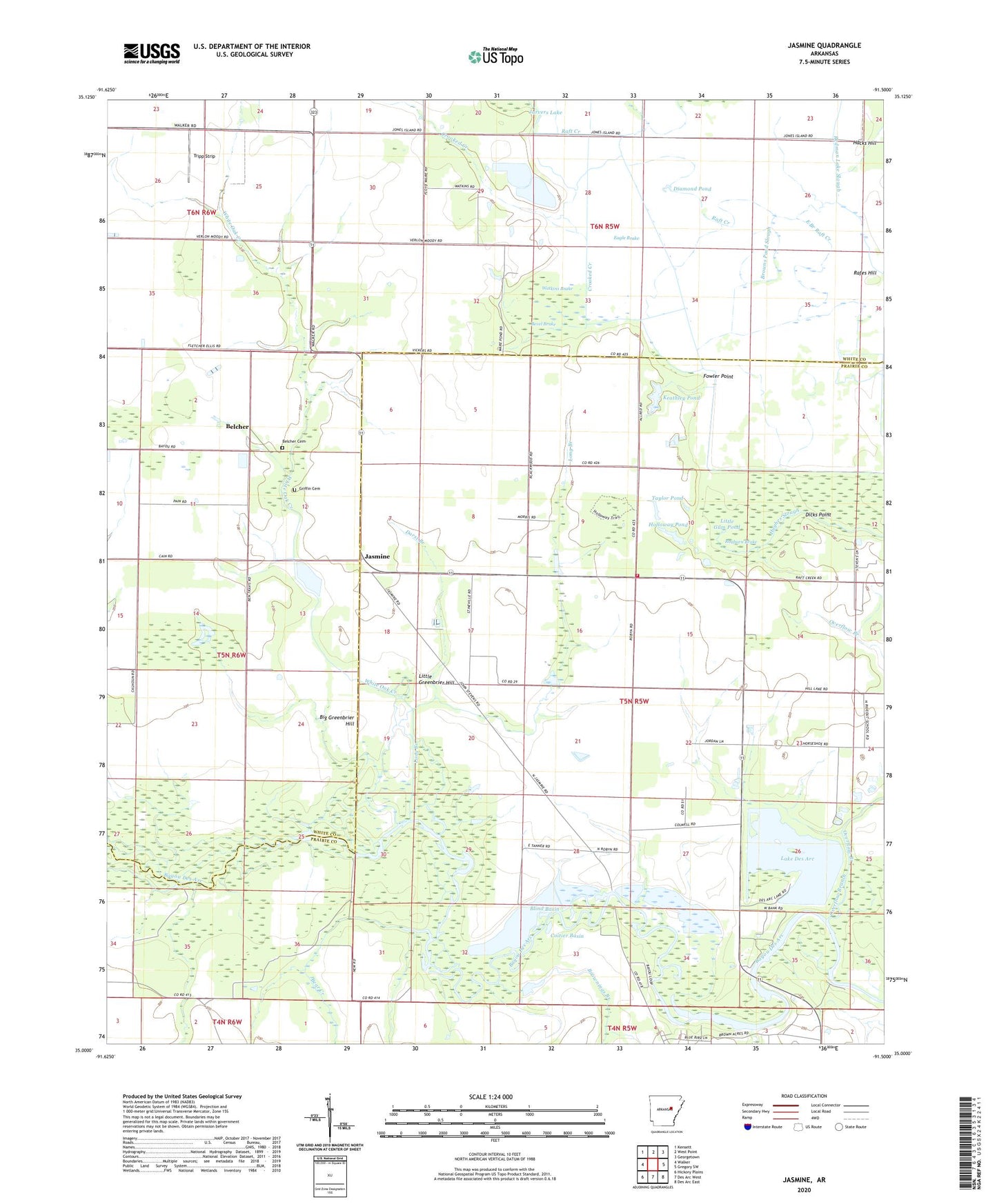 Jasmine Arkansas US Topo Map Image