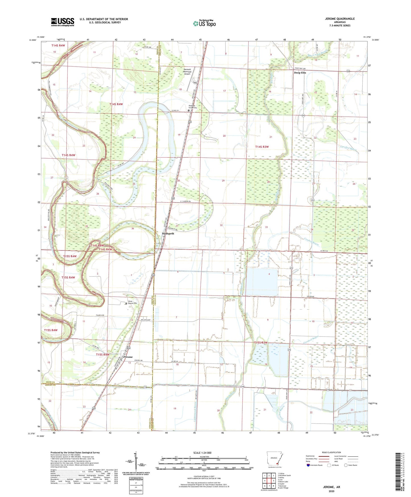 Jerome Arkansas US Topo Map Image