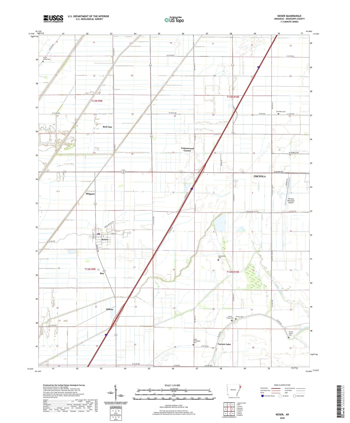 Keiser Arkansas US Topo Map Image