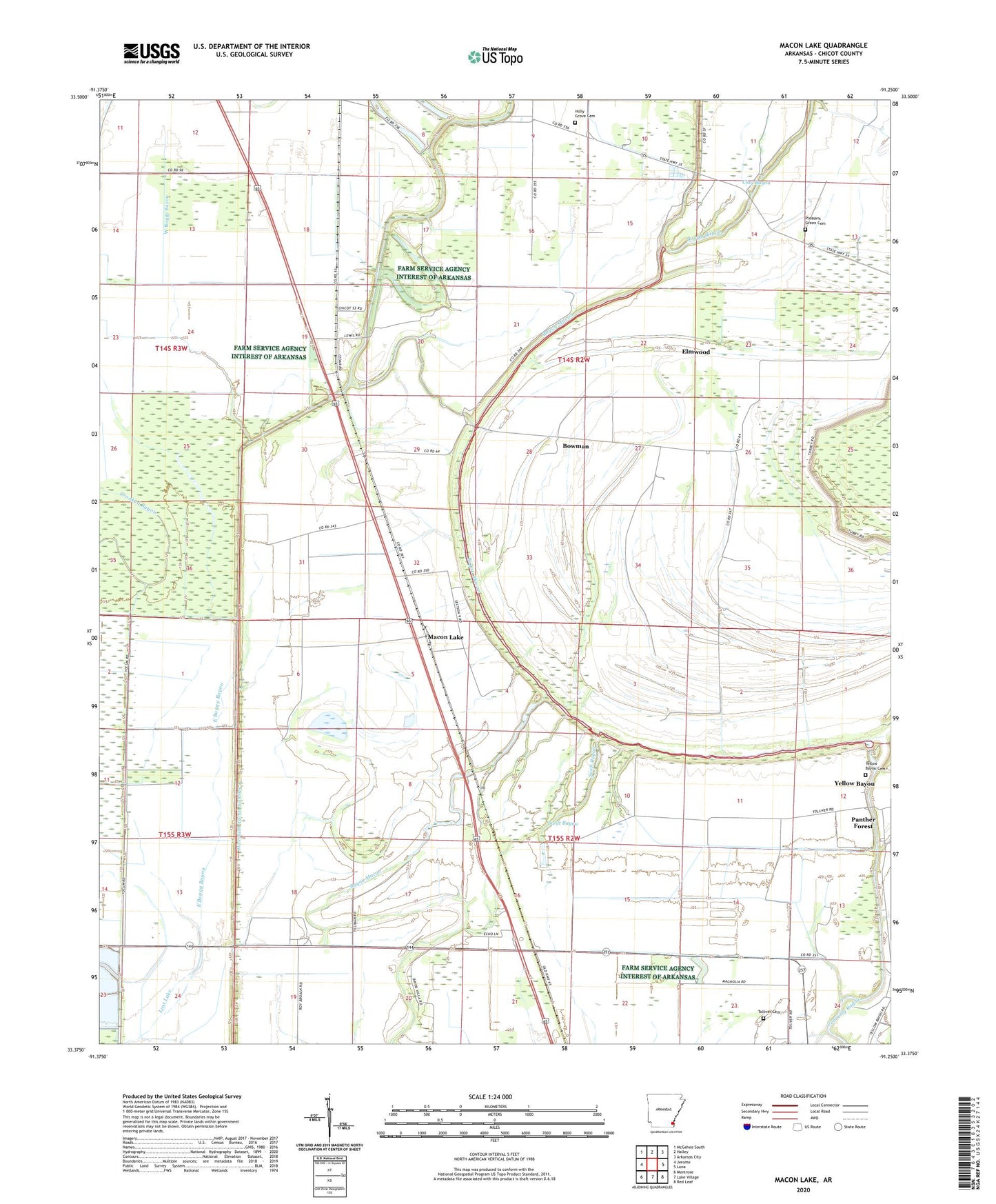 Macon Lake Arkansas US Topo Map Image