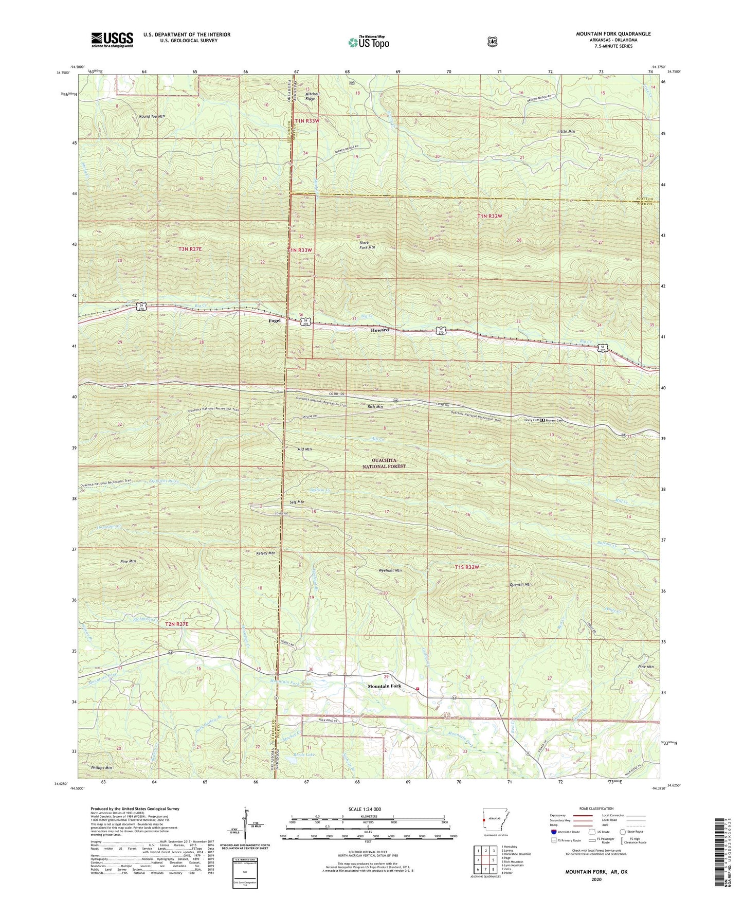 Mountain Fork Arkansas US Topo Map Image
