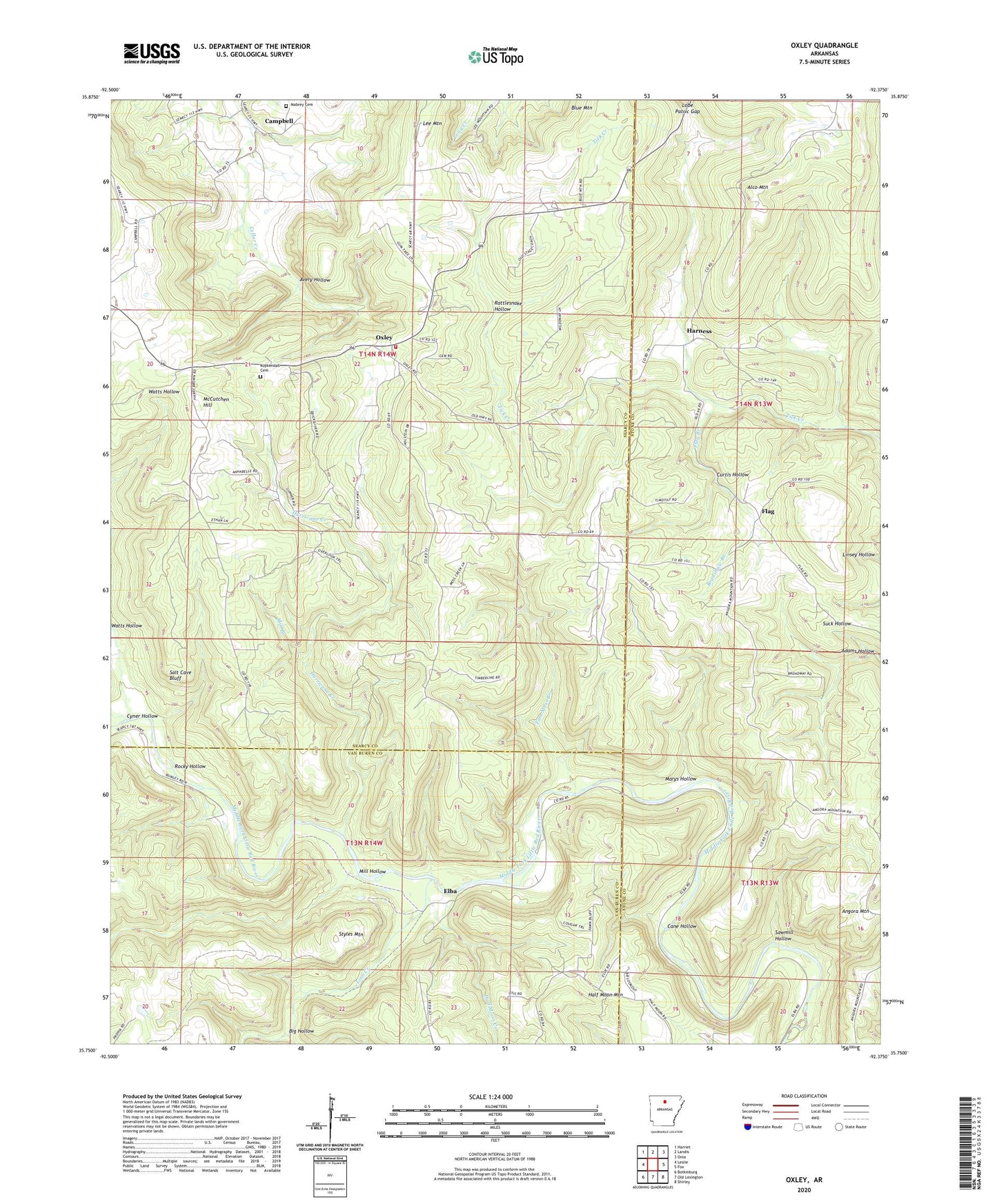 Oxley Arkansas US Topo Map Image