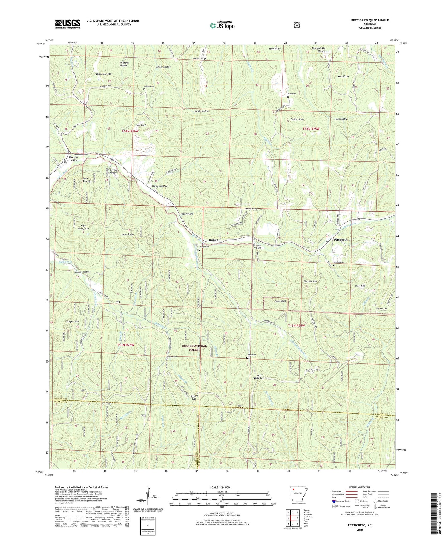 Pettigrew Arkansas US Topo Map Image