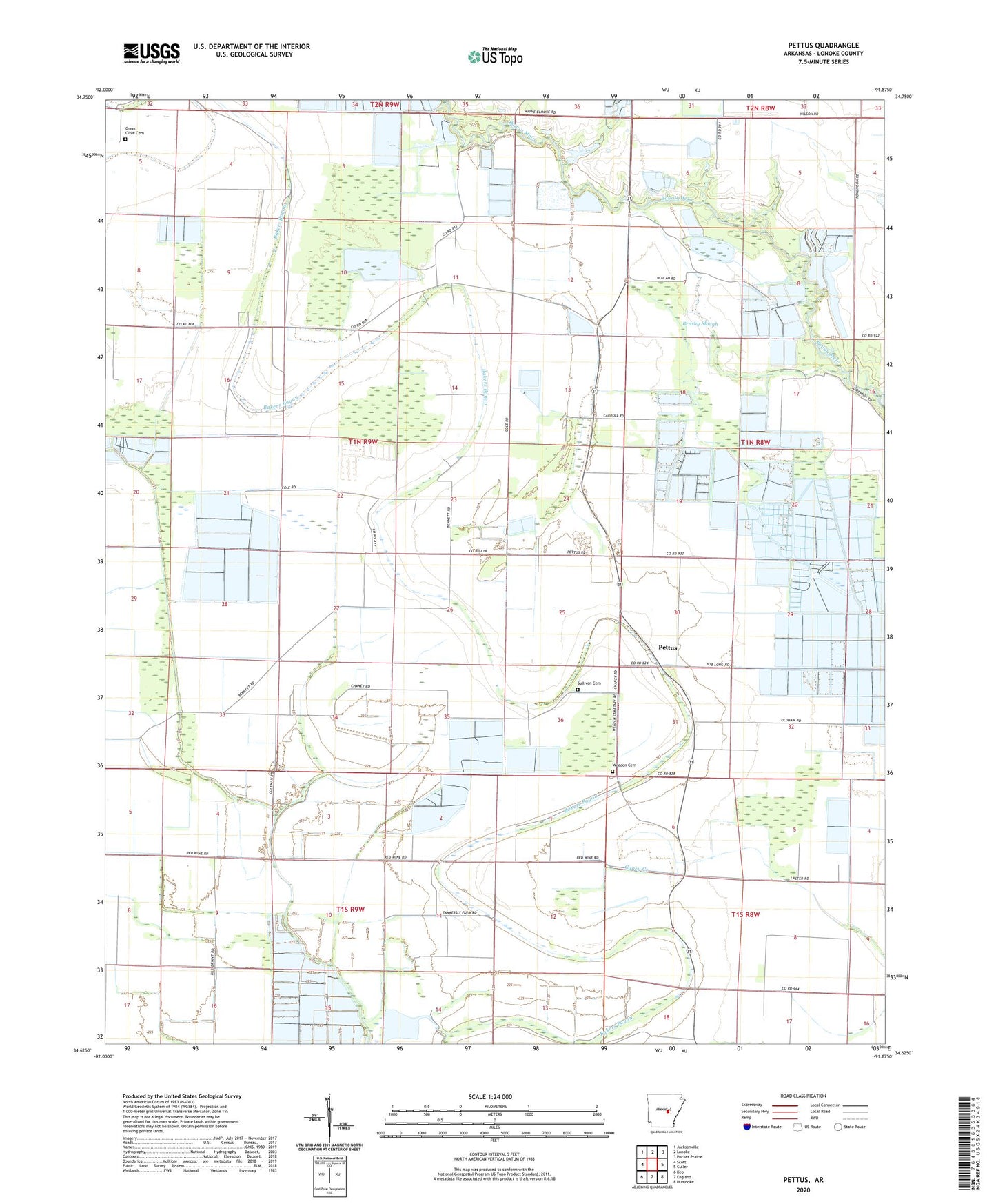 Pettus Arkansas US Topo Map Image