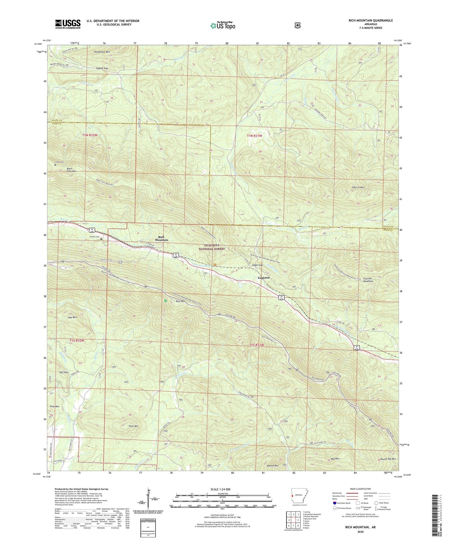 Rich Mountain Arkansas US Topo Map Image