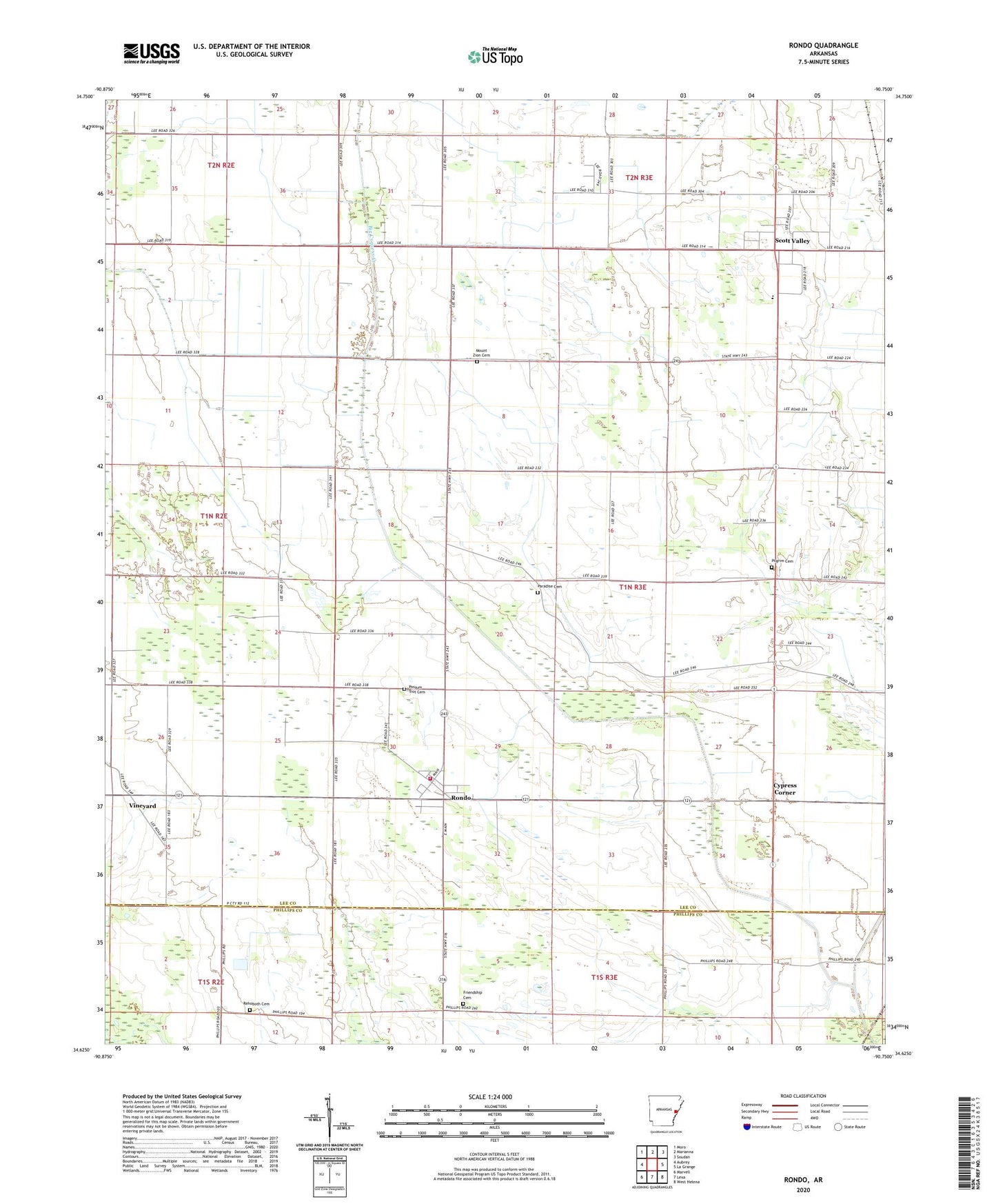Rondo Arkansas US Topo Map Image