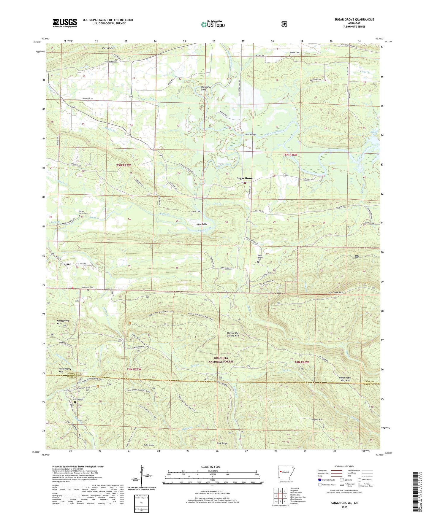 Sugar Grove Arkansas US Topo Map Image