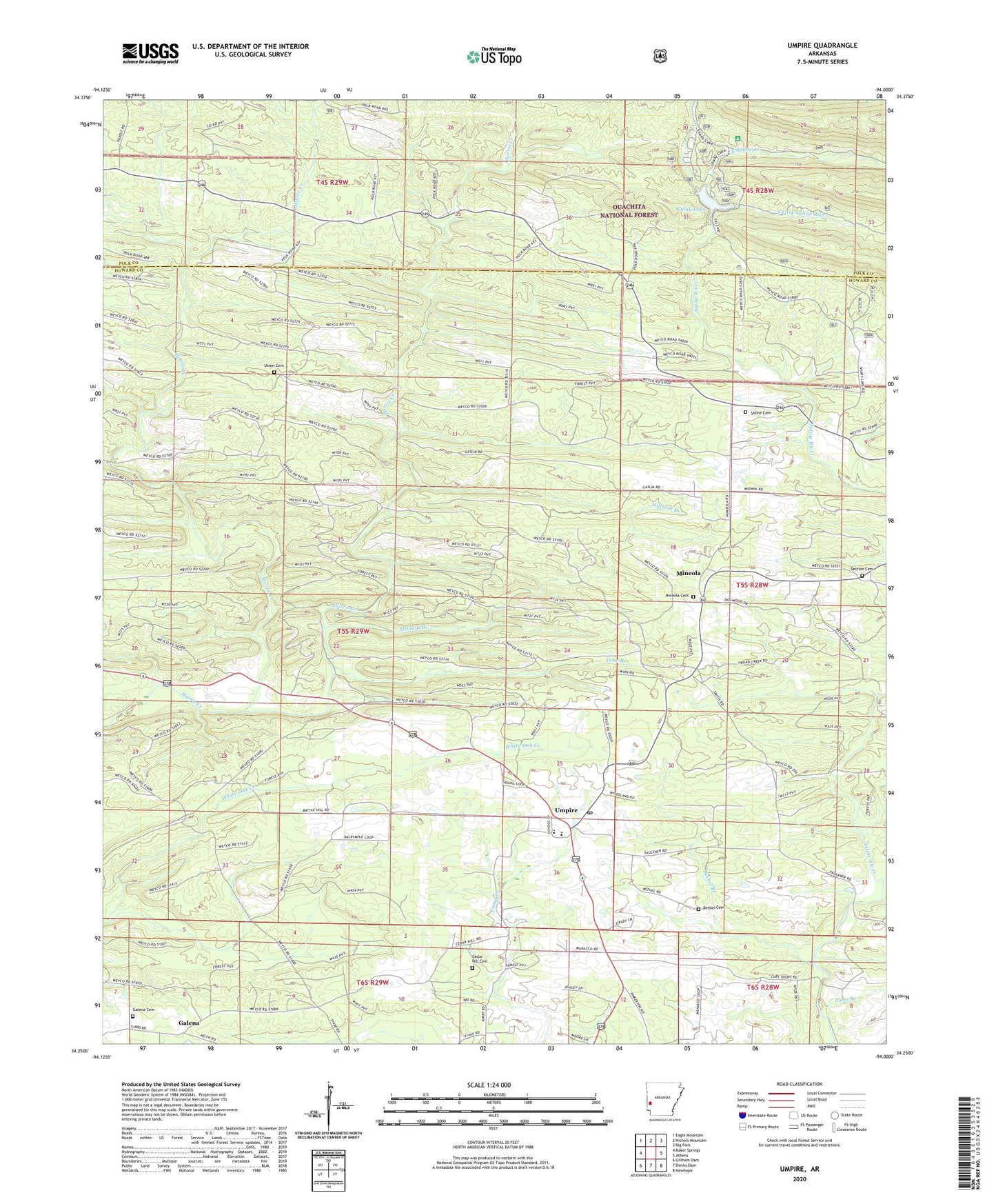 Umpire Arkansas US Topo Map Image