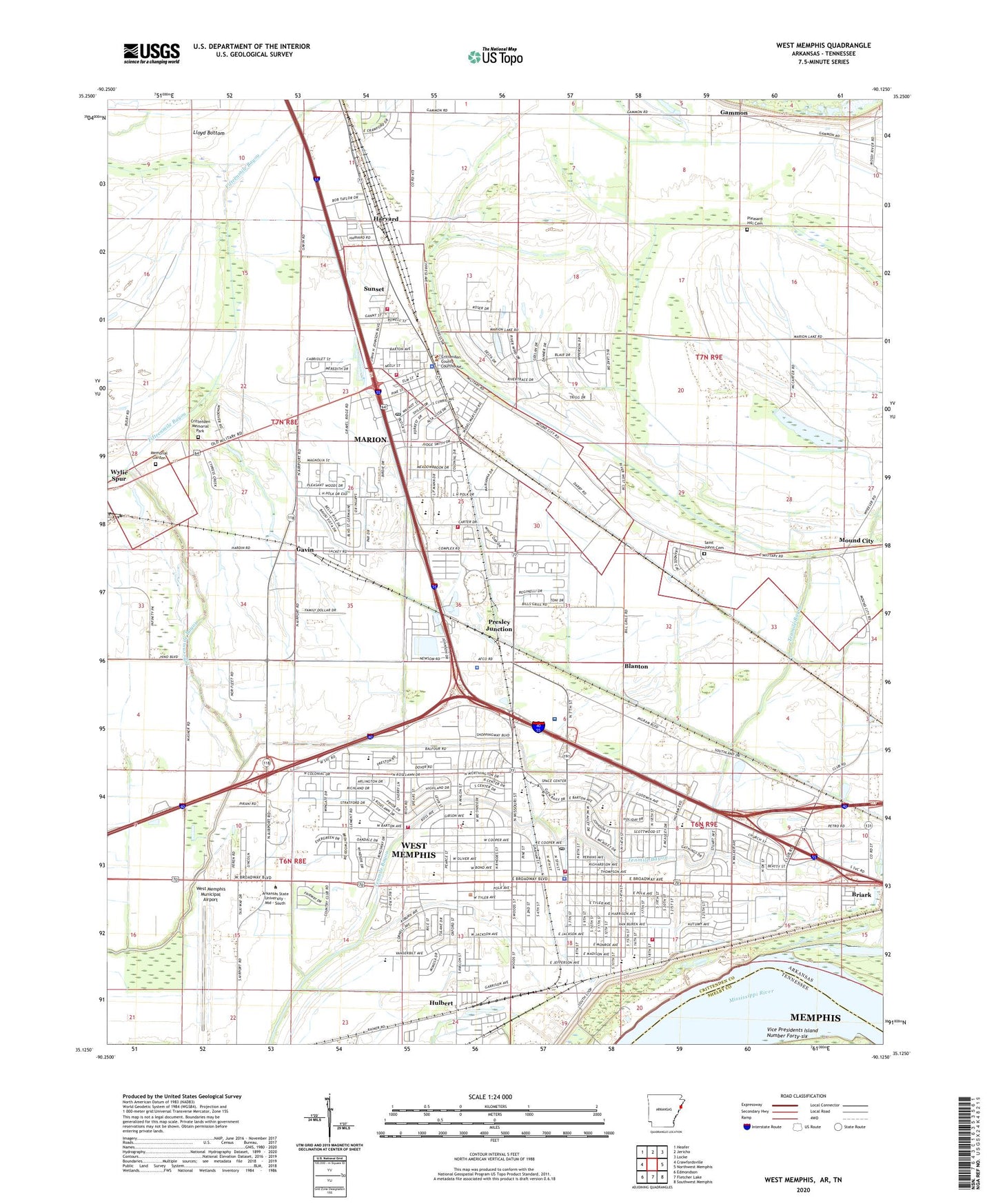 West Memphis Arkansas US Topo Map Image