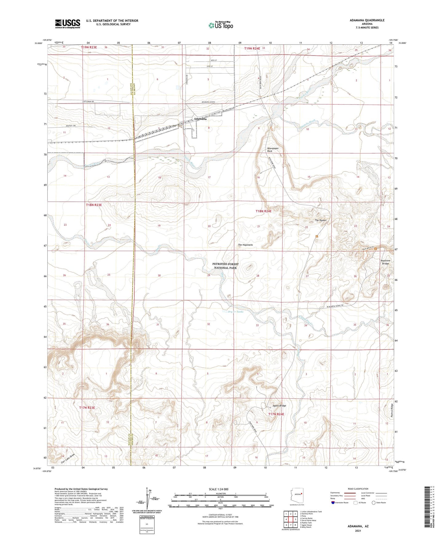 Adamana Arizona US Topo Map Image