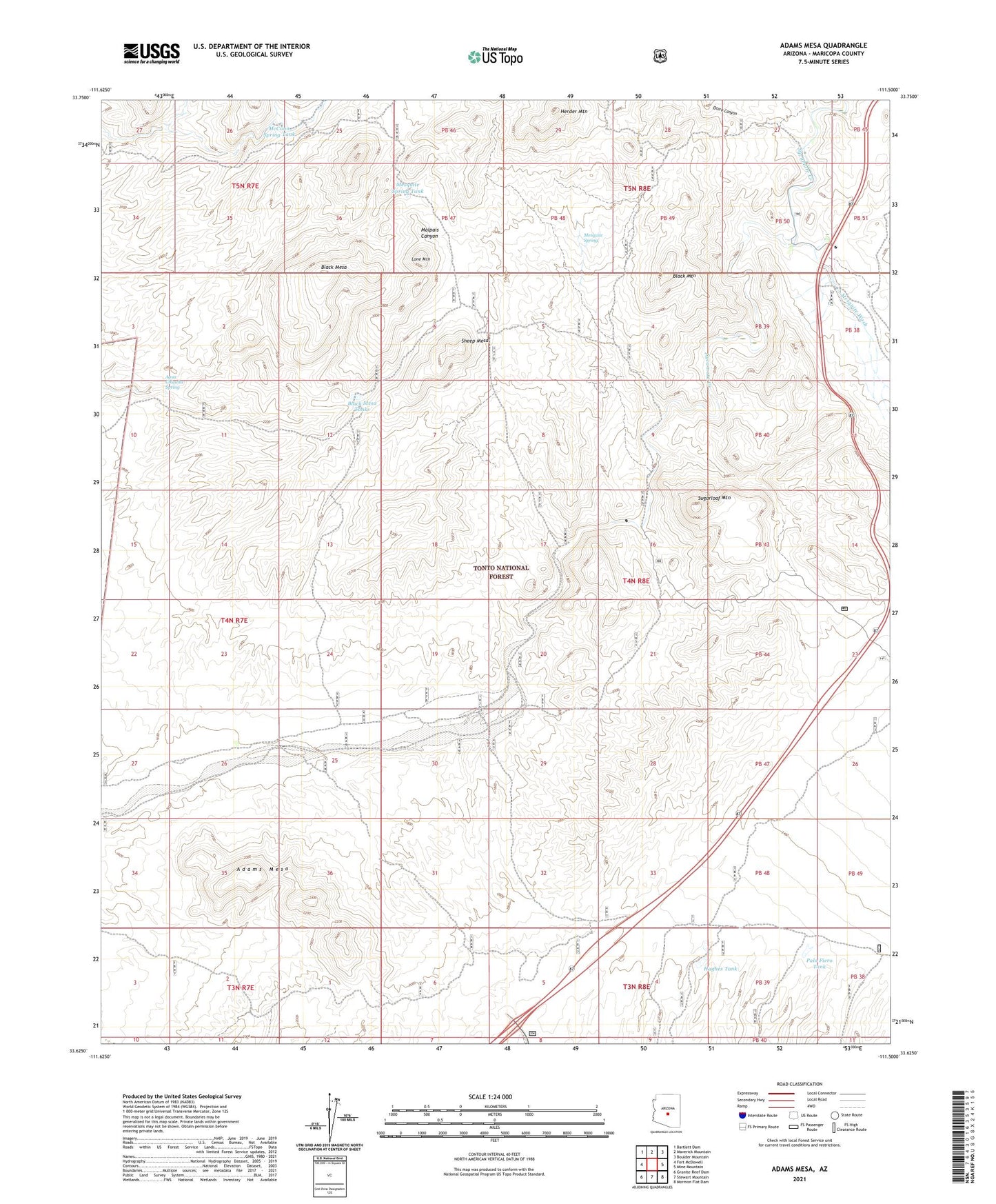 Adams Mesa Arizona US Topo Map Image