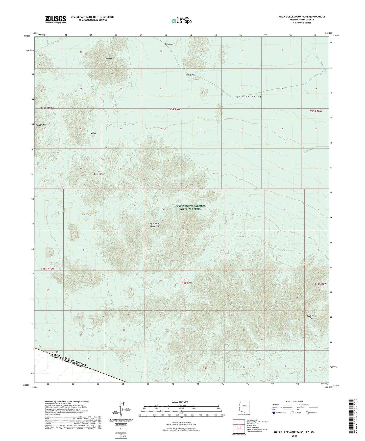Agua Dulce Mountains Arizona US Topo Map Image