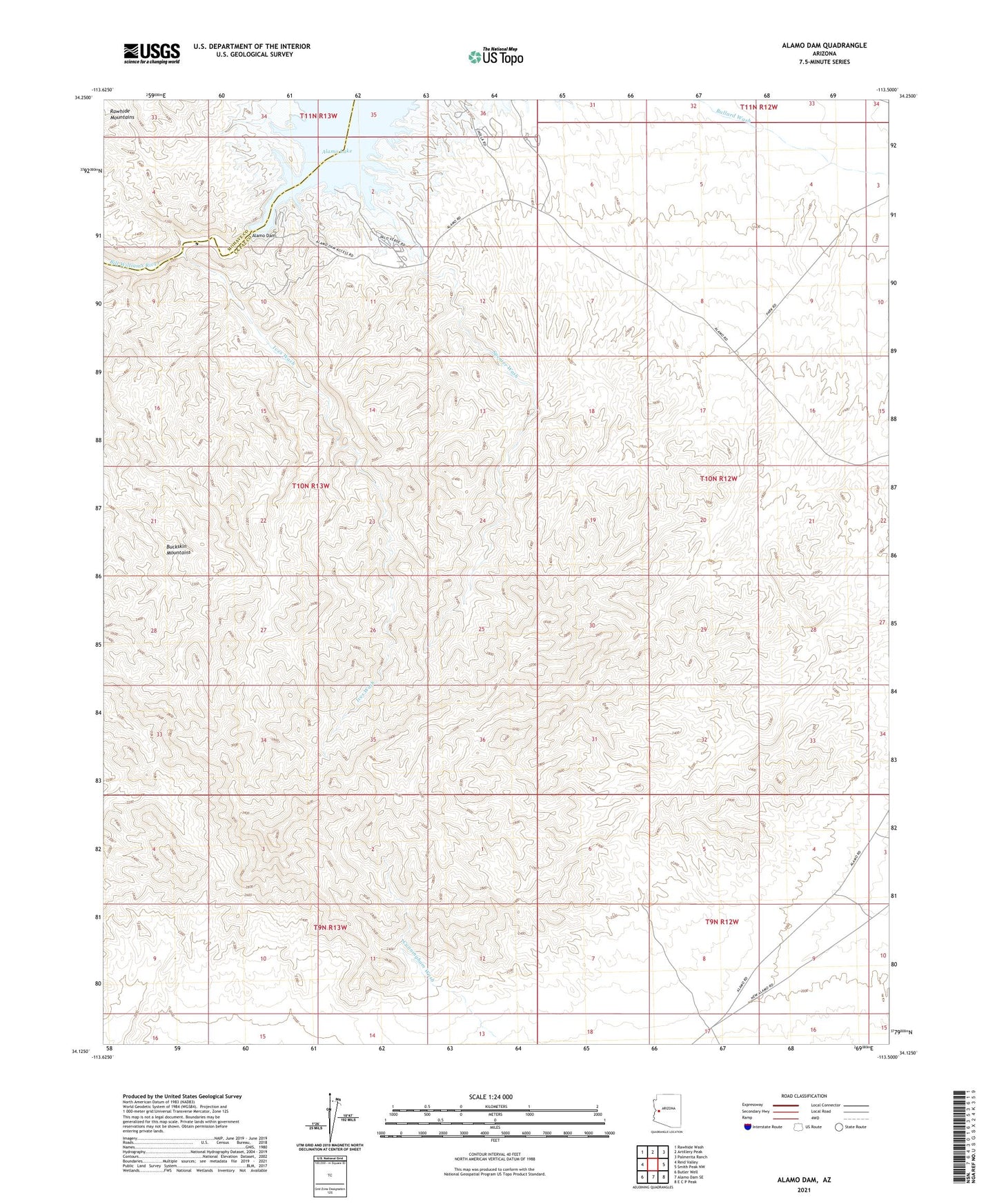 Alamo Dam Arizona US Topo Map Image