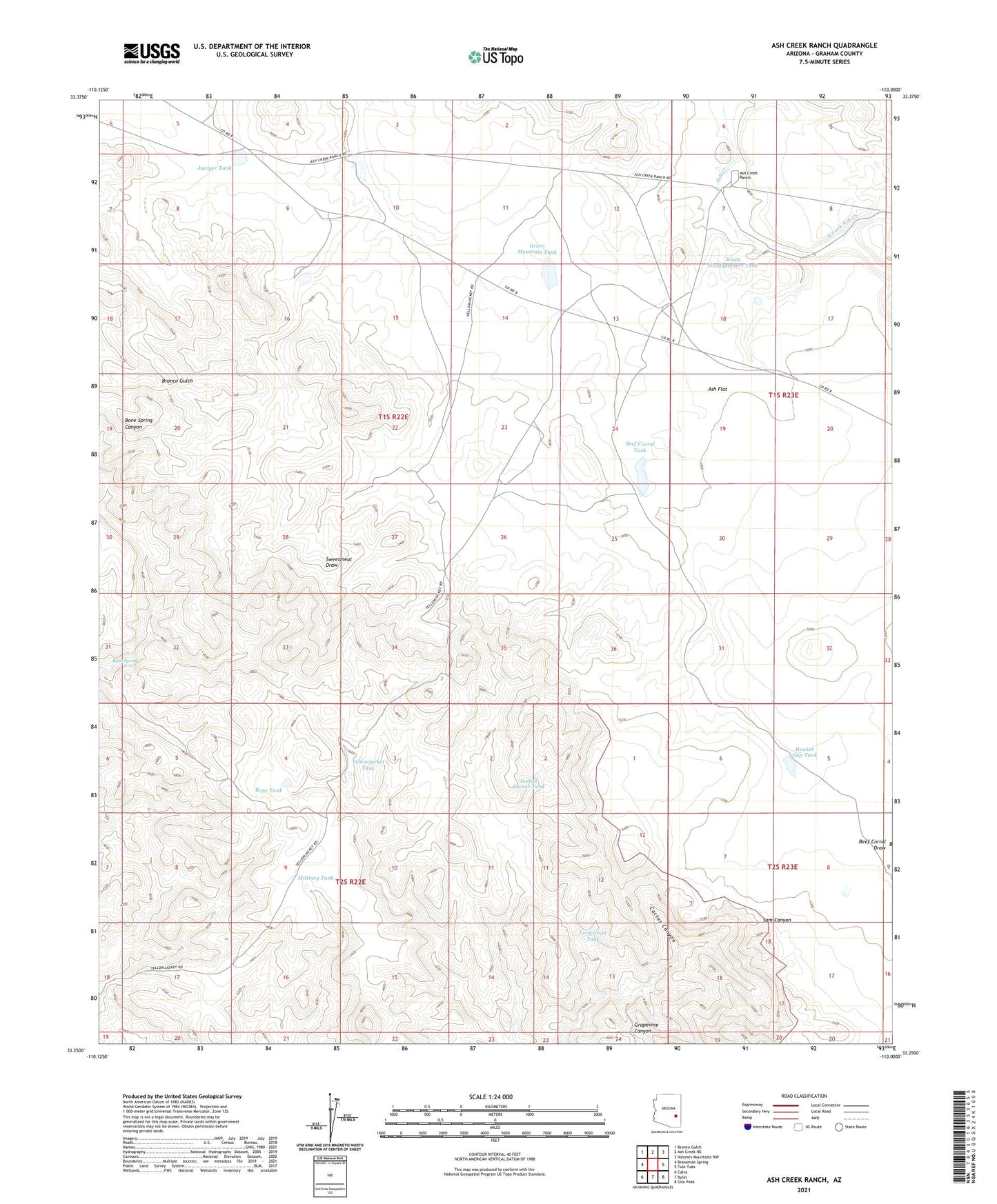 Ash Creek Ranch Arizona US Topo Map Image