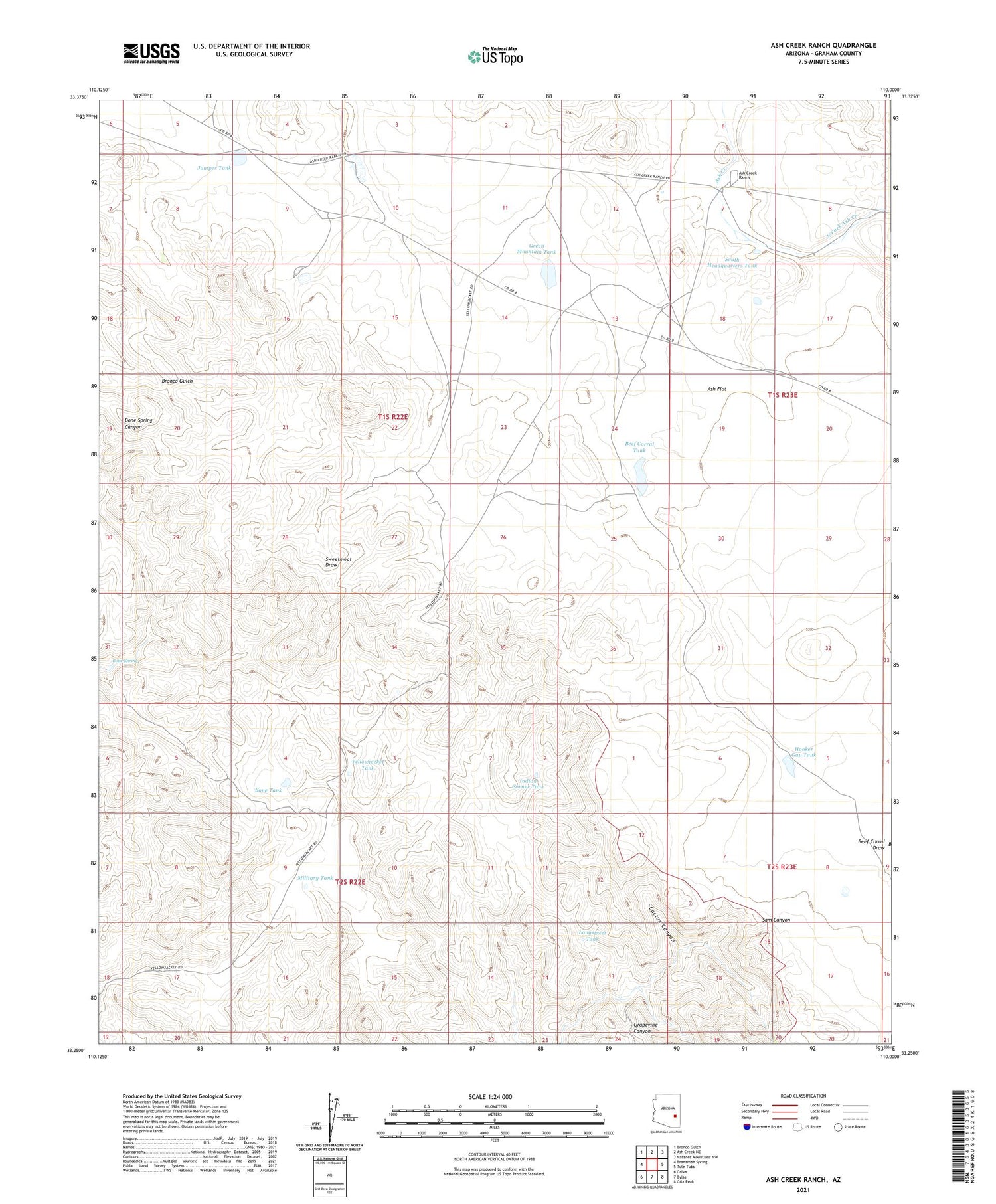 Ash Creek Ranch Arizona US Topo Map Image