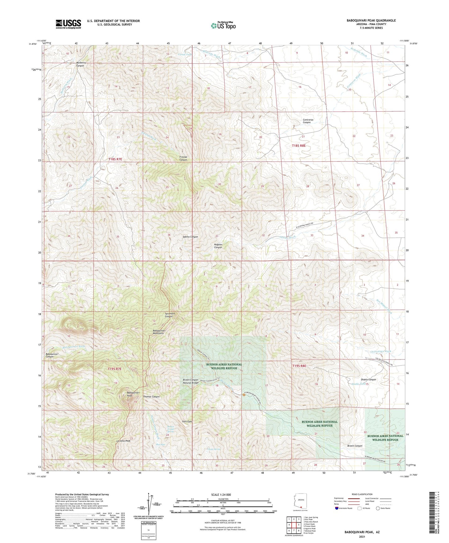 Baboquivari Peak Arizona US Topo Map Image