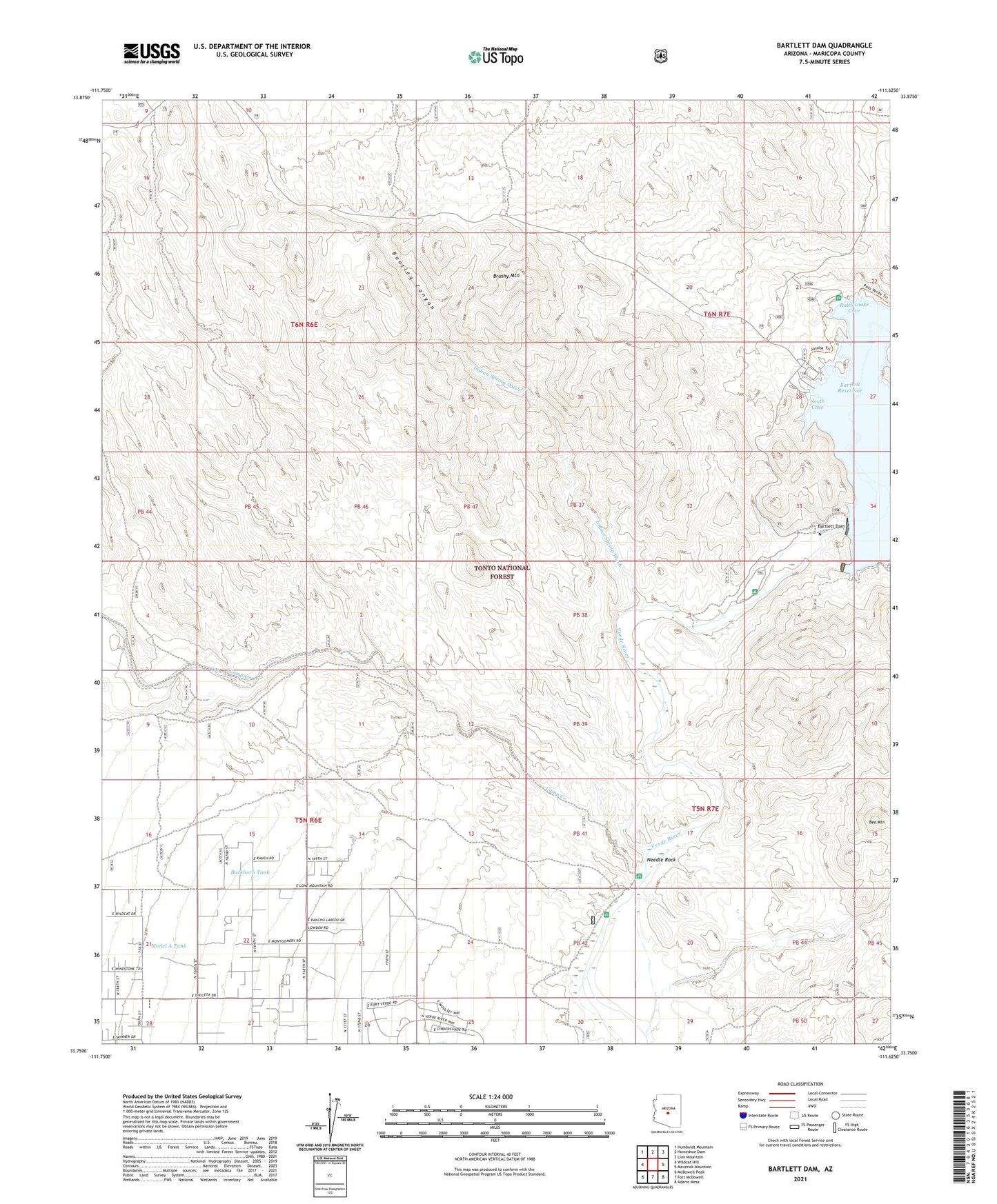 Bartlett Dam Arizona US Topo Map Image