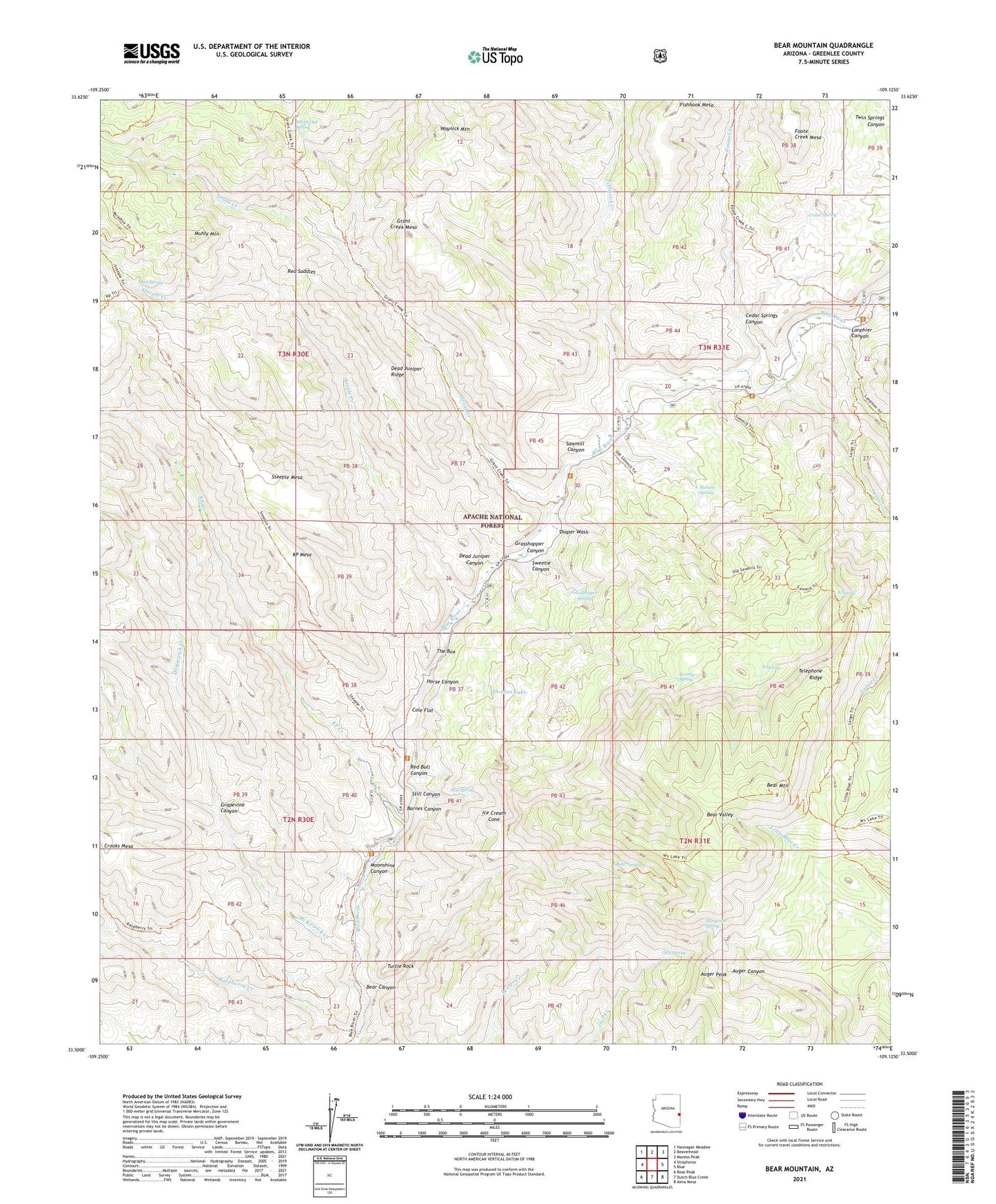 Bear Mountain Arizona US Topo Map Image