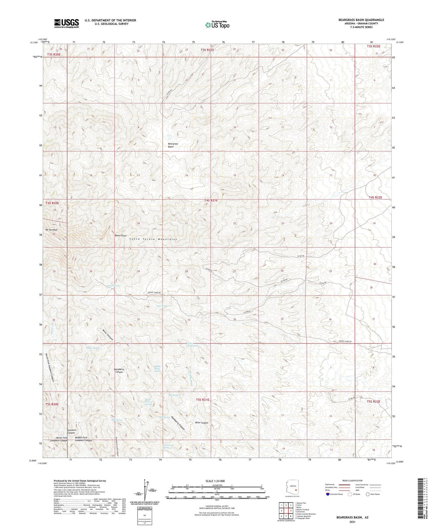 Beargrass Basin Arizona US Topo Map Image
