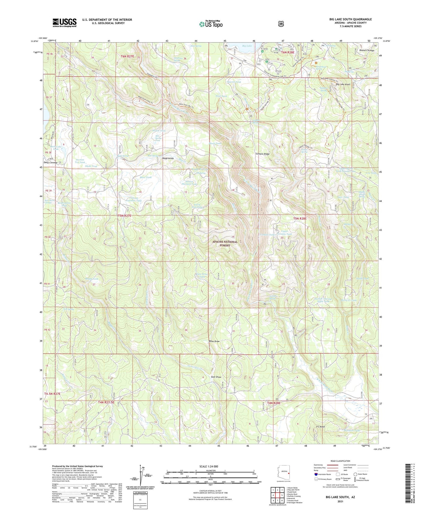 Big Lake South Arizona US Topo Map Image