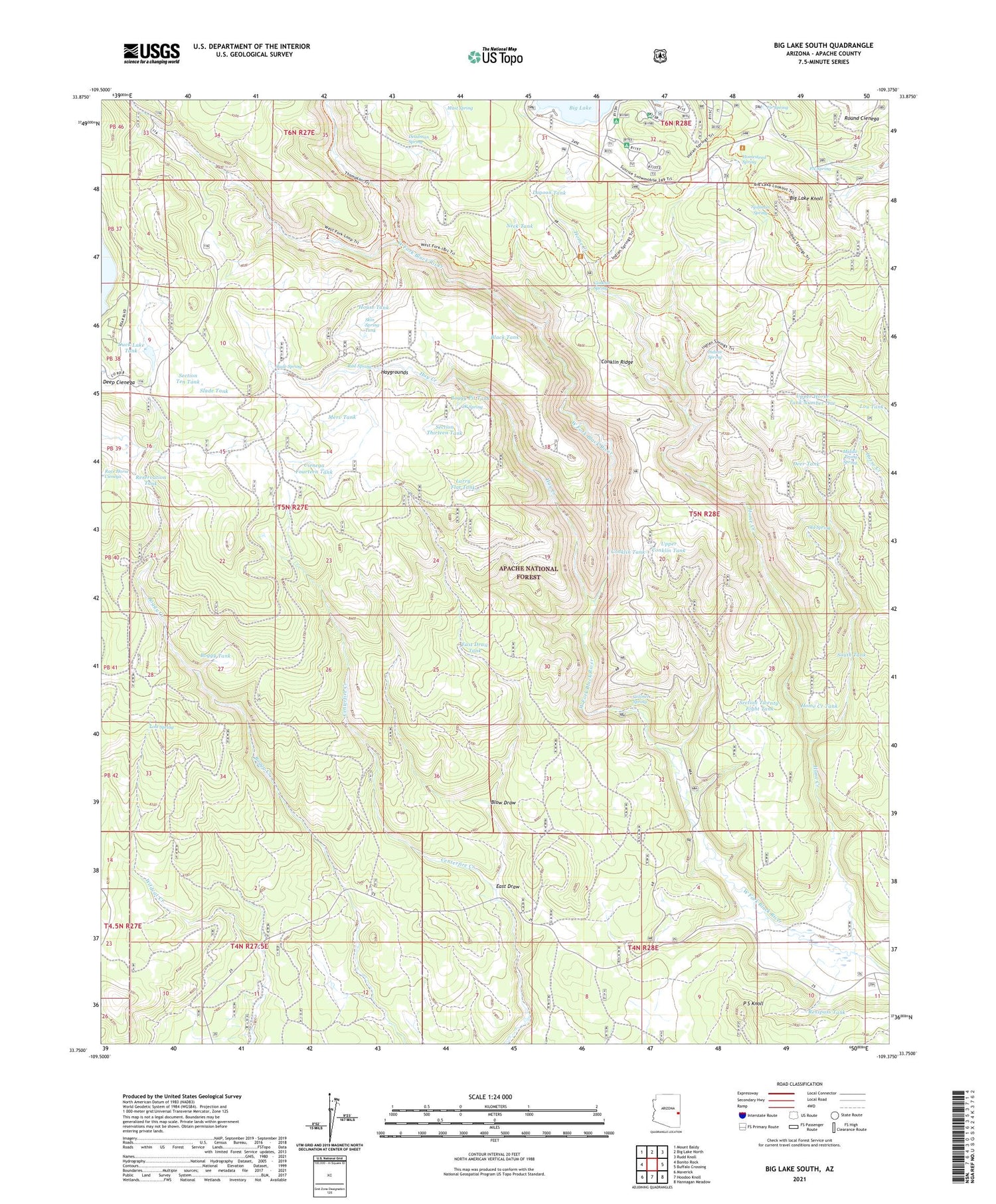 Big Lake South Arizona US Topo Map Image