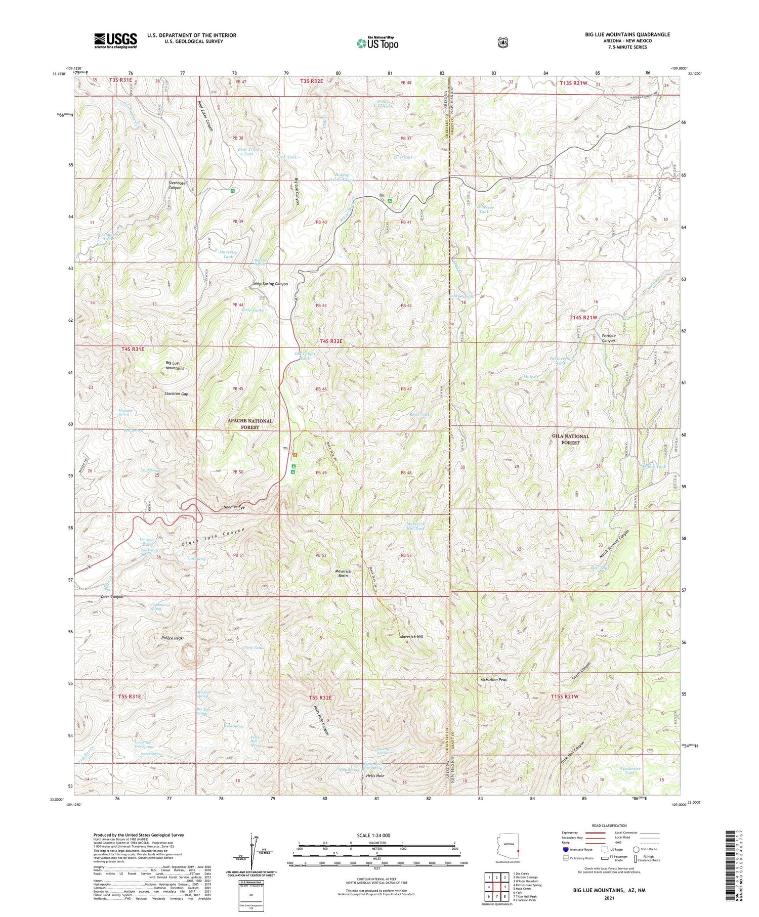 Big Lue Mountains Arizona US Topo Map Image