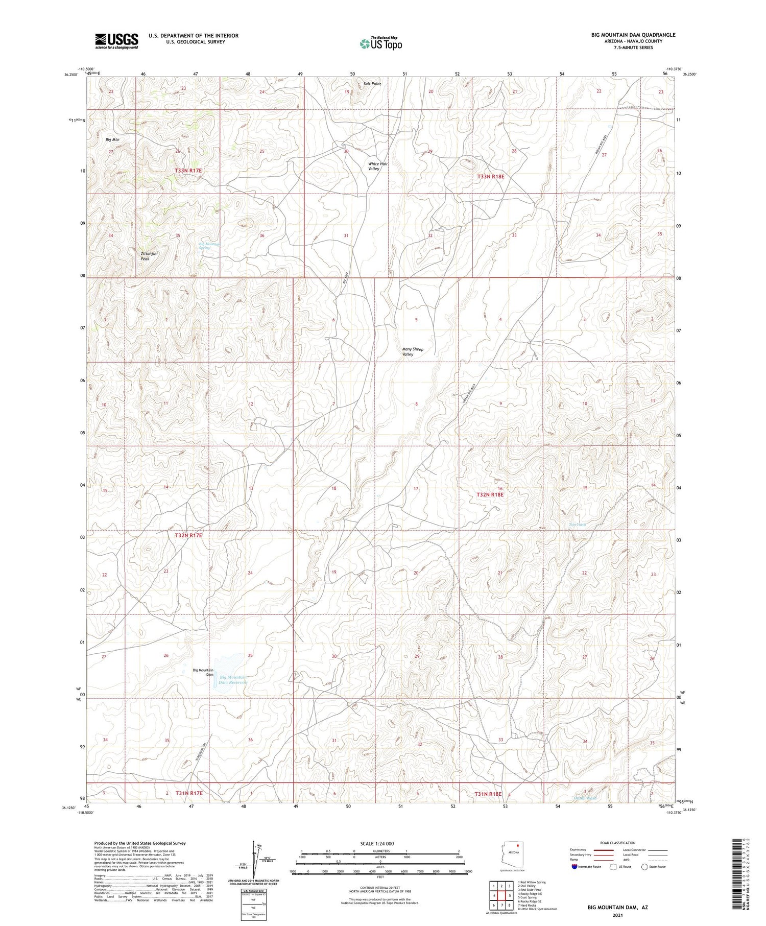Big Mountain Dam Arizona US Topo Map Image