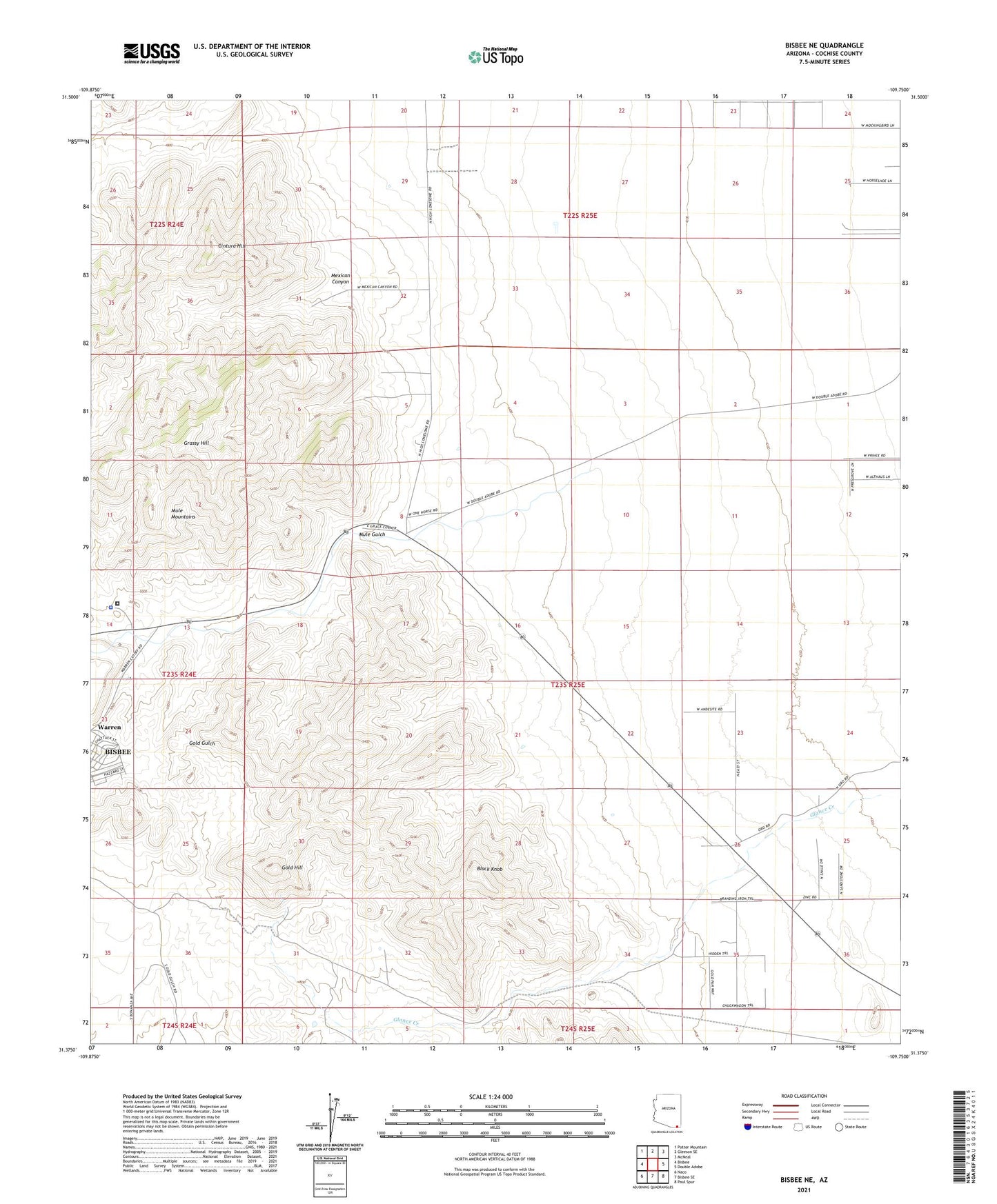 Bisbee NE Arizona US Topo Map Image