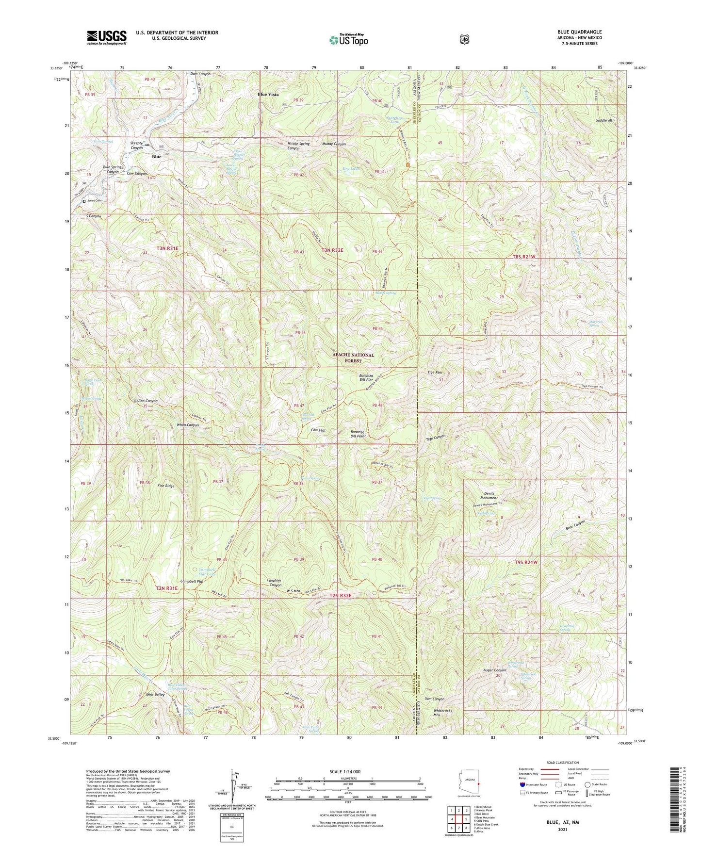 Blue Arizona US Topo Map Image