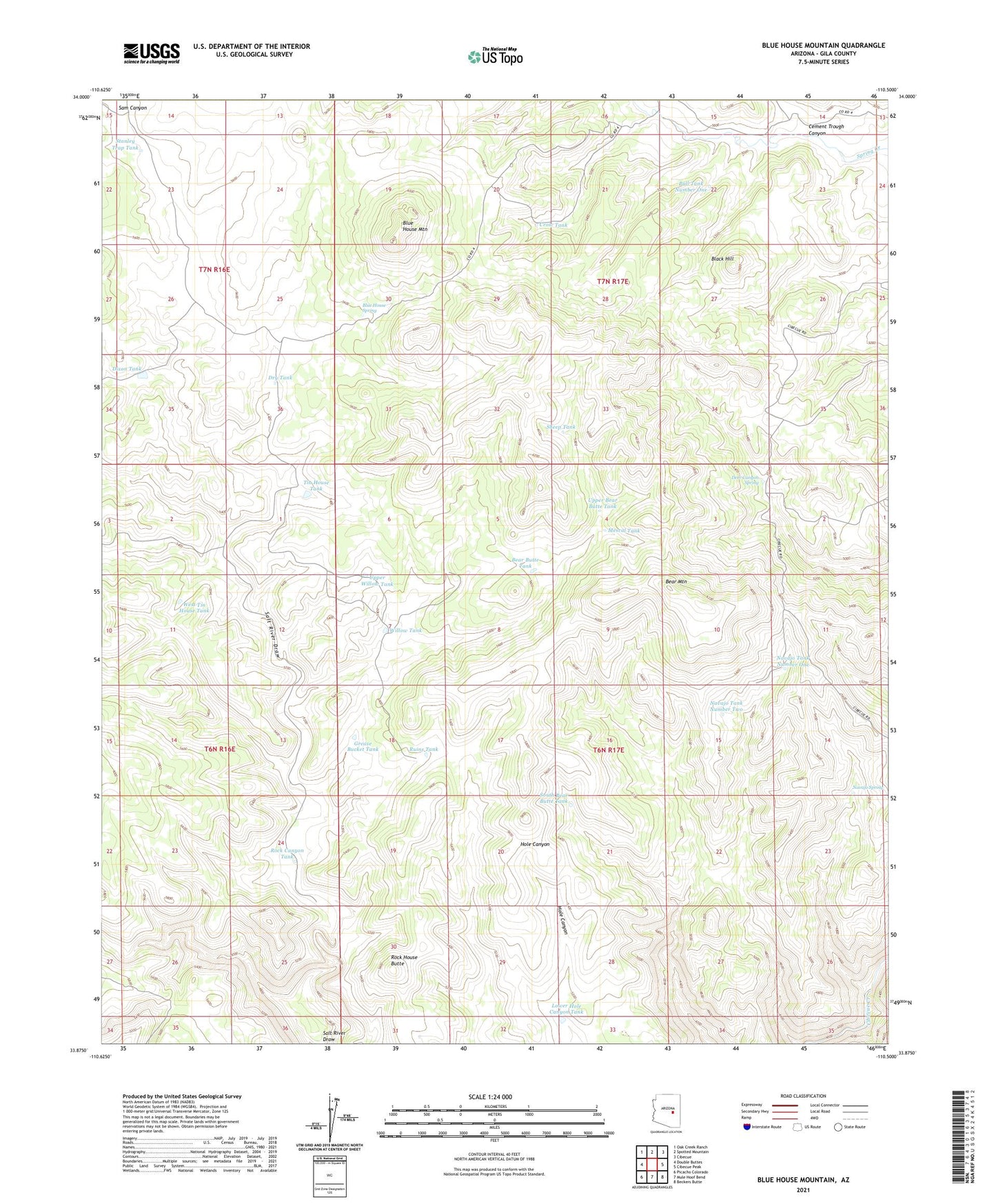 Blue House Mountain Arizona US Topo Map Image