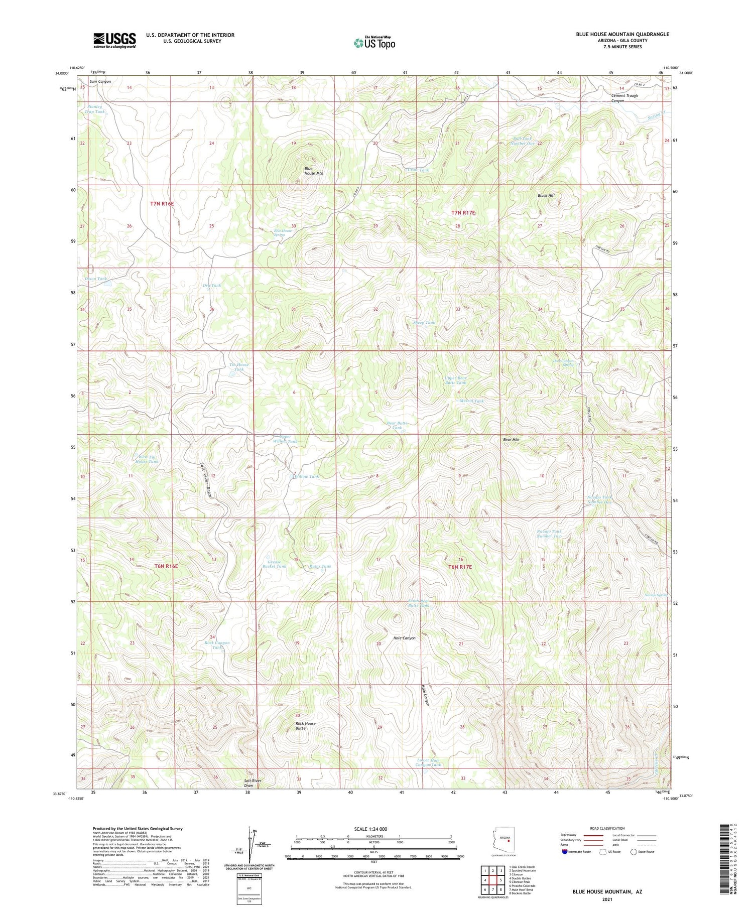 Blue House Mountain Arizona US Topo Map Image