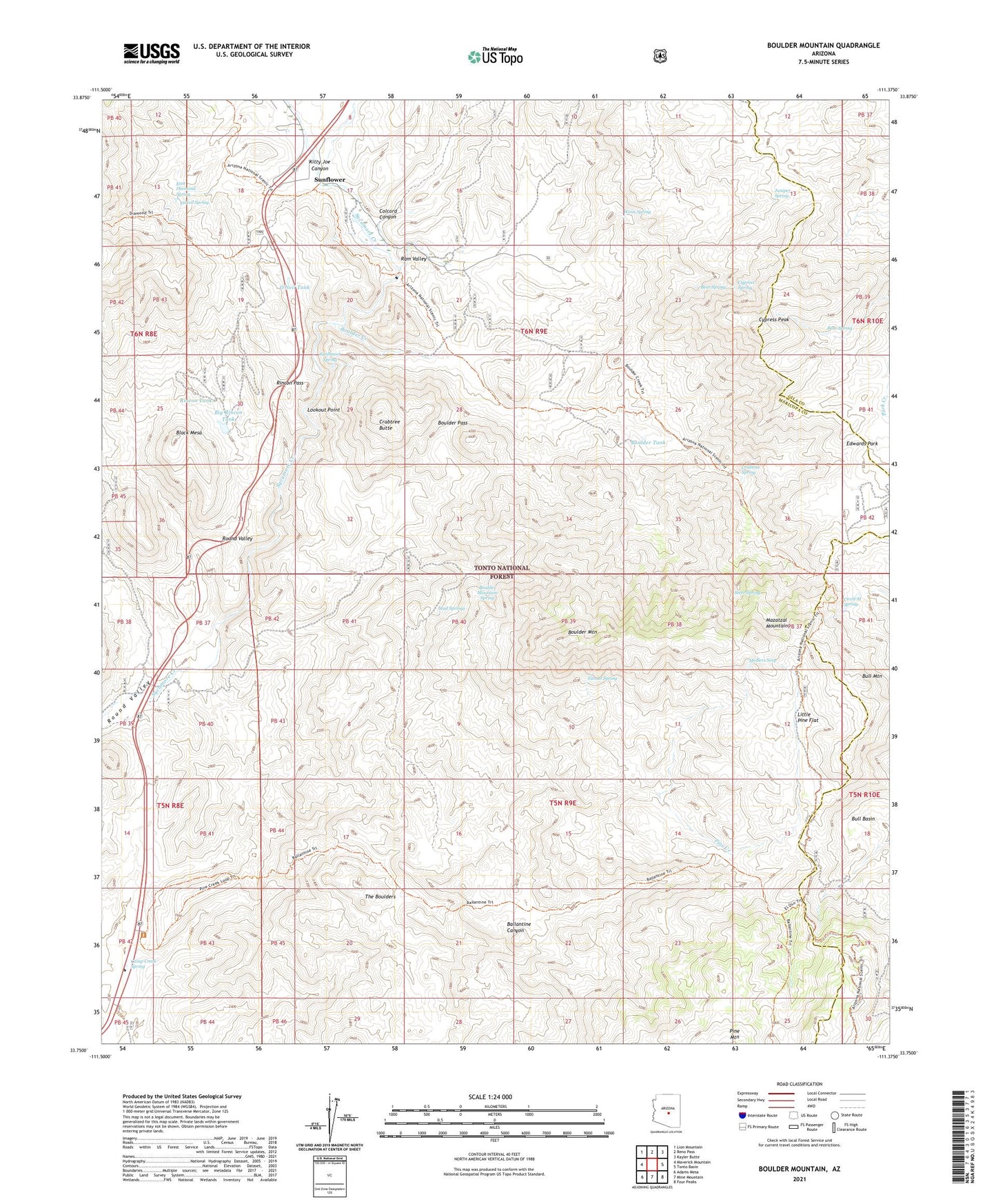 Boulder Mountain Arizona US Topo Map Image