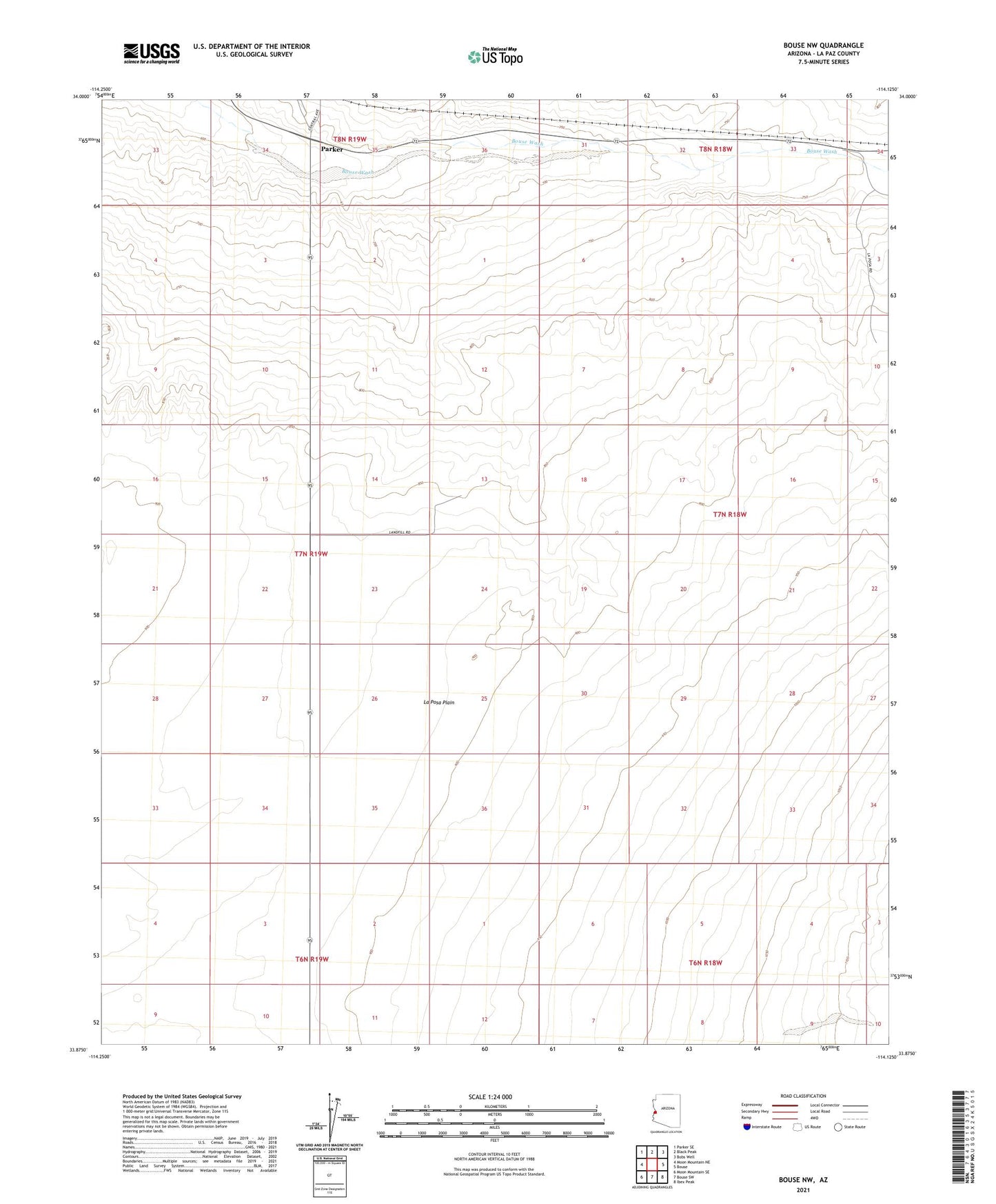 Bouse NW Arizona US Topo Map Image