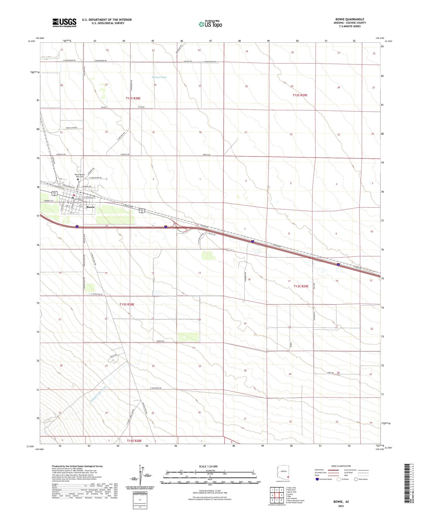 Bowie Arizona US Topo Map Image