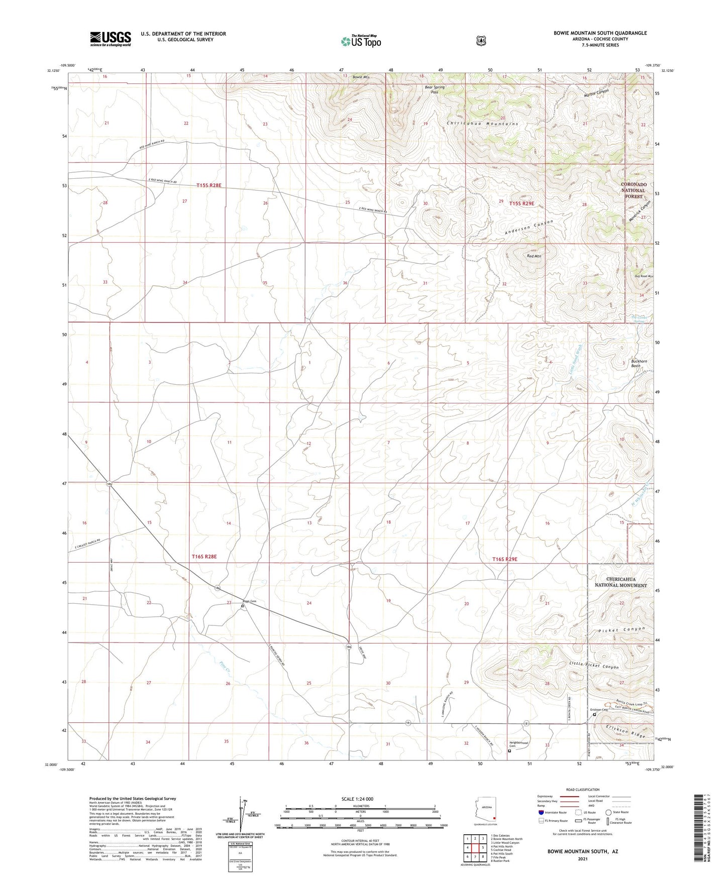 Bowie Mountain South Arizona US Topo Map Image