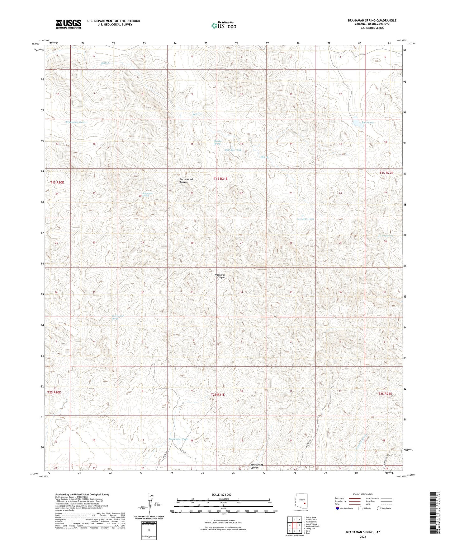 Branaman Spring Arizona US Topo Map Image