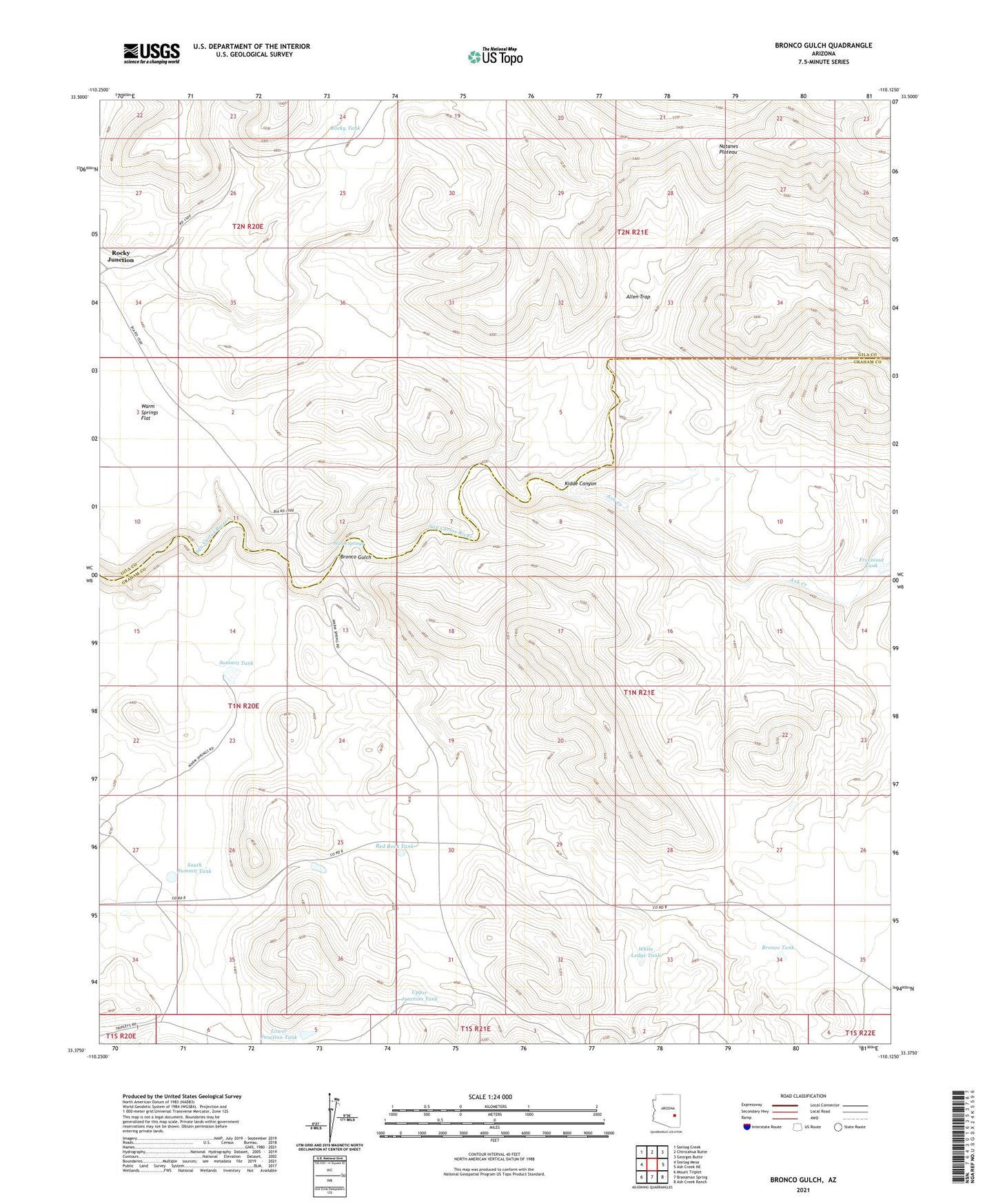 Bronco Gulch Arizona US Topo Map Image