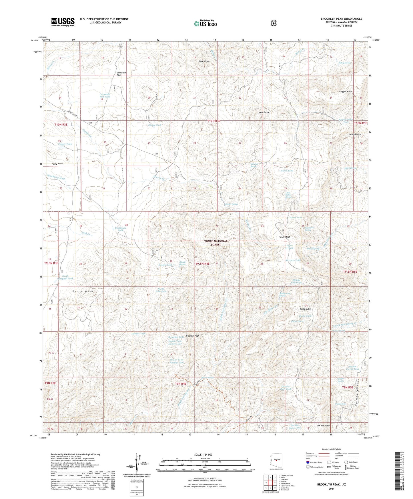 Brooklyn Peak Arizona US Topo Map Image