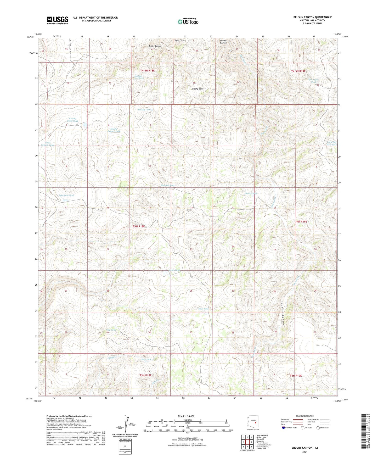 Brushy Canyon Arizona US Topo Map Image