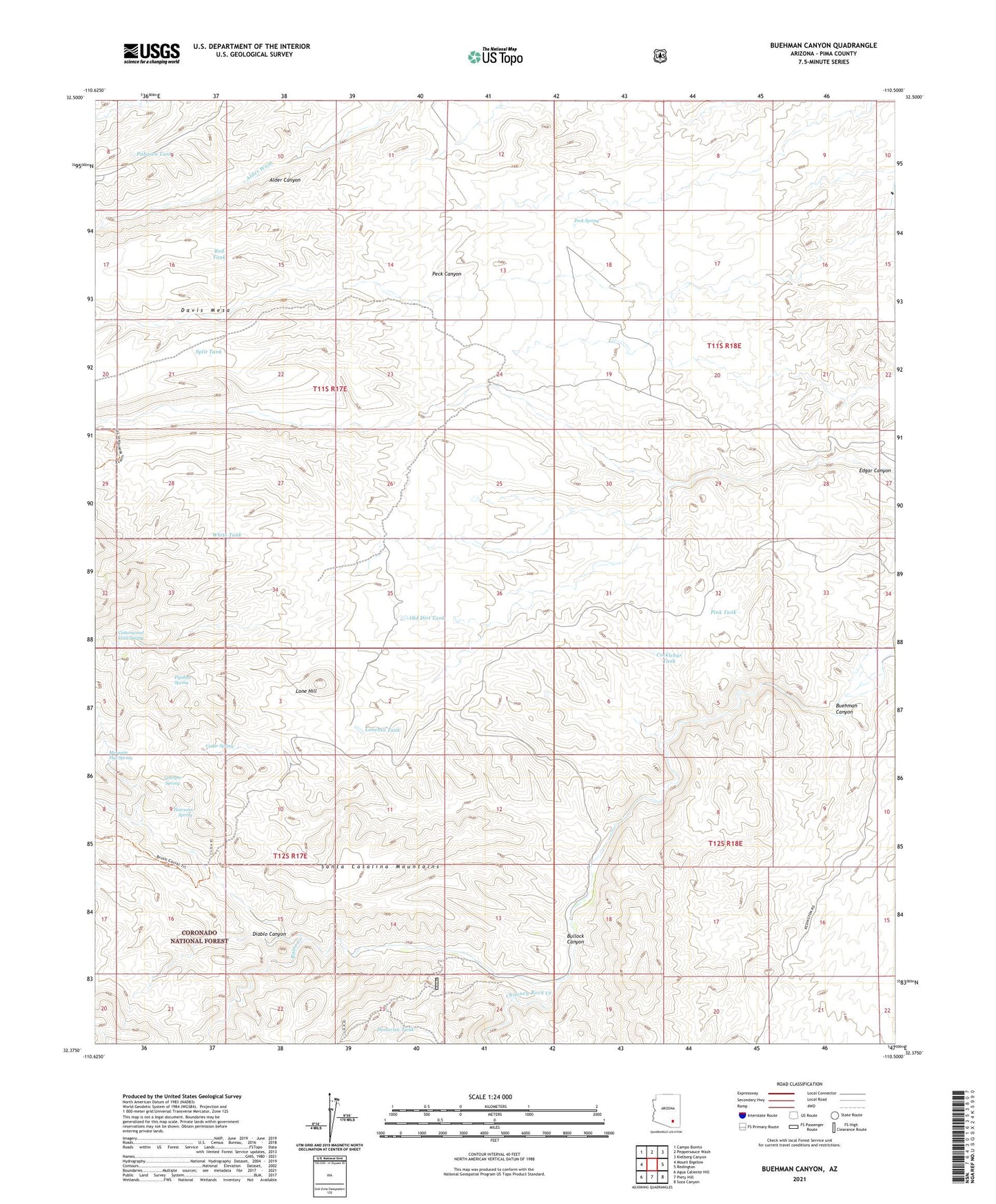 Buehman Canyon Arizona US Topo Map Image