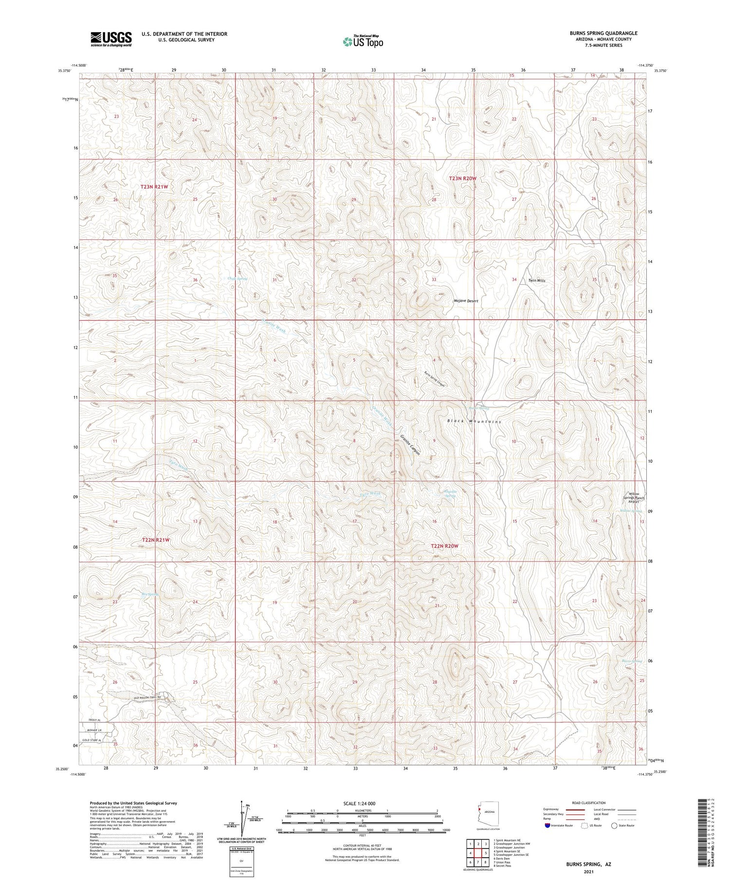 Burns Spring Arizona US Topo Map Image