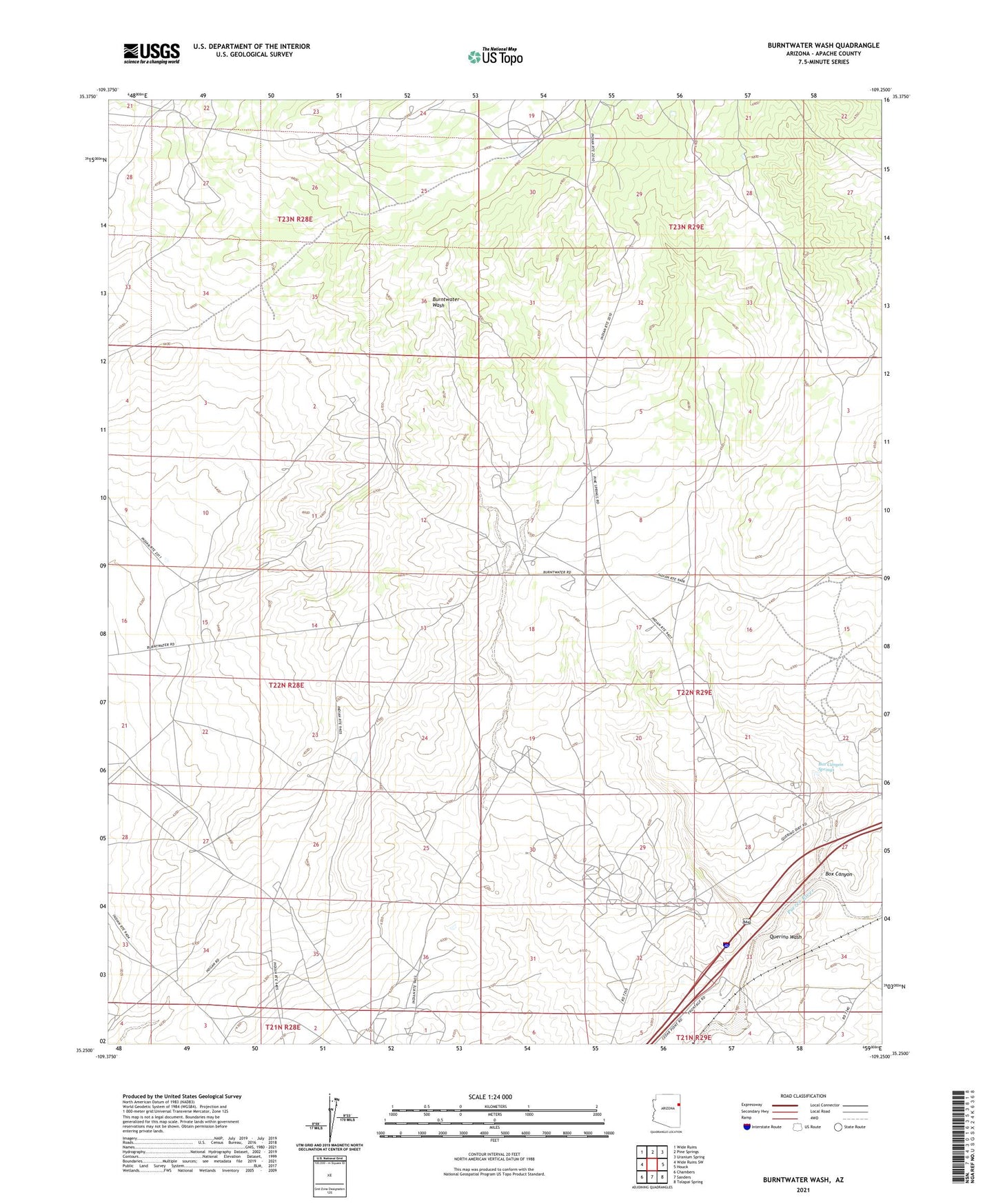 Burntwater Wash Arizona US Topo Map Image