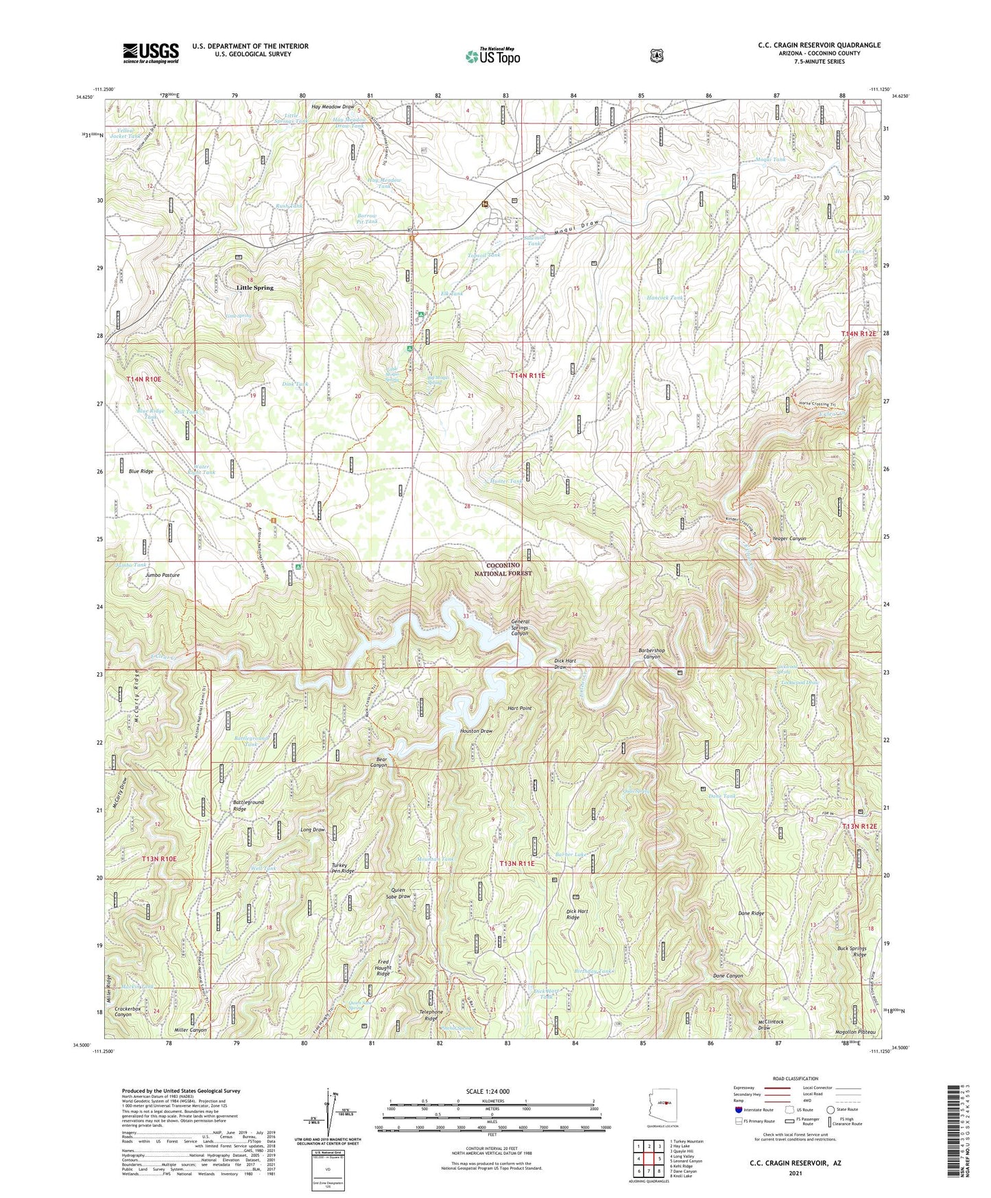 C.C. Cragin Reservoir Arizona US Topo Map Image