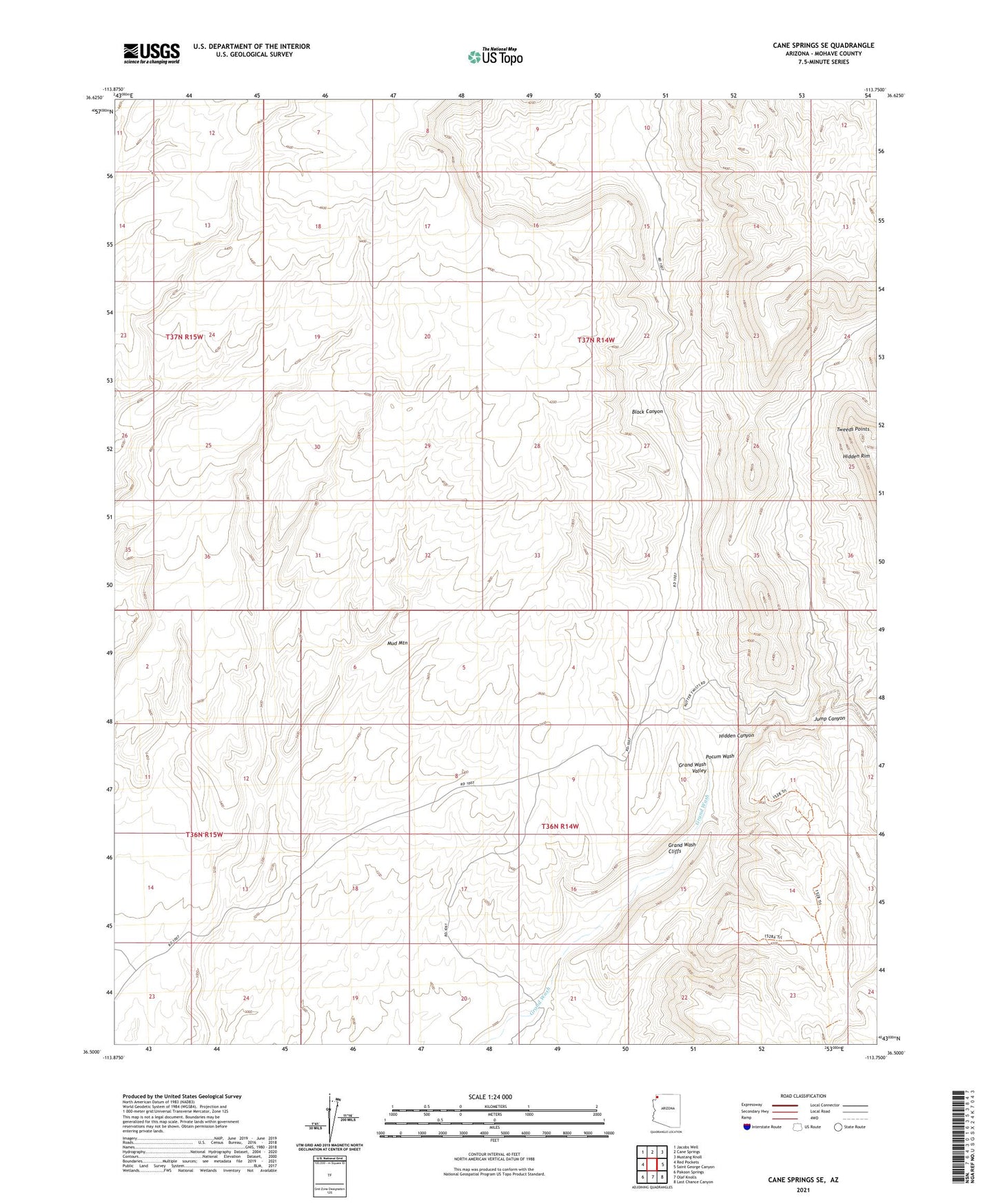 Cane Springs SE Arizona US Topo Map Image