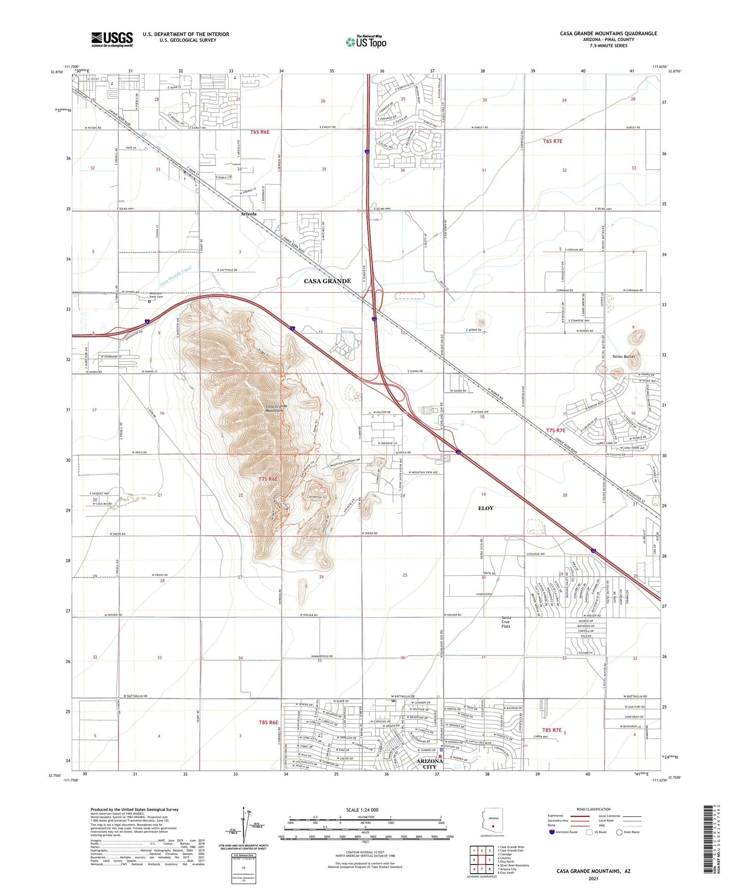 Casa Grande Mountains Arizona US Topo Map Image